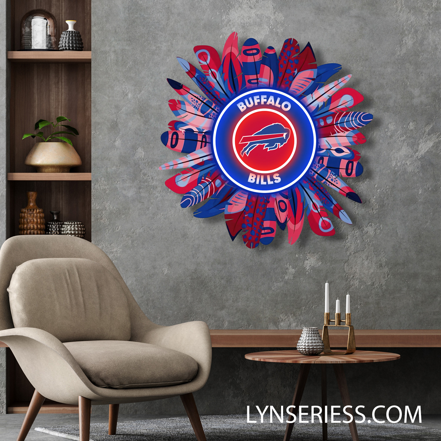 Buffalo Bills Wreath Neon LED Sign NFL Acrylic Artwork Wall Art Home Decor