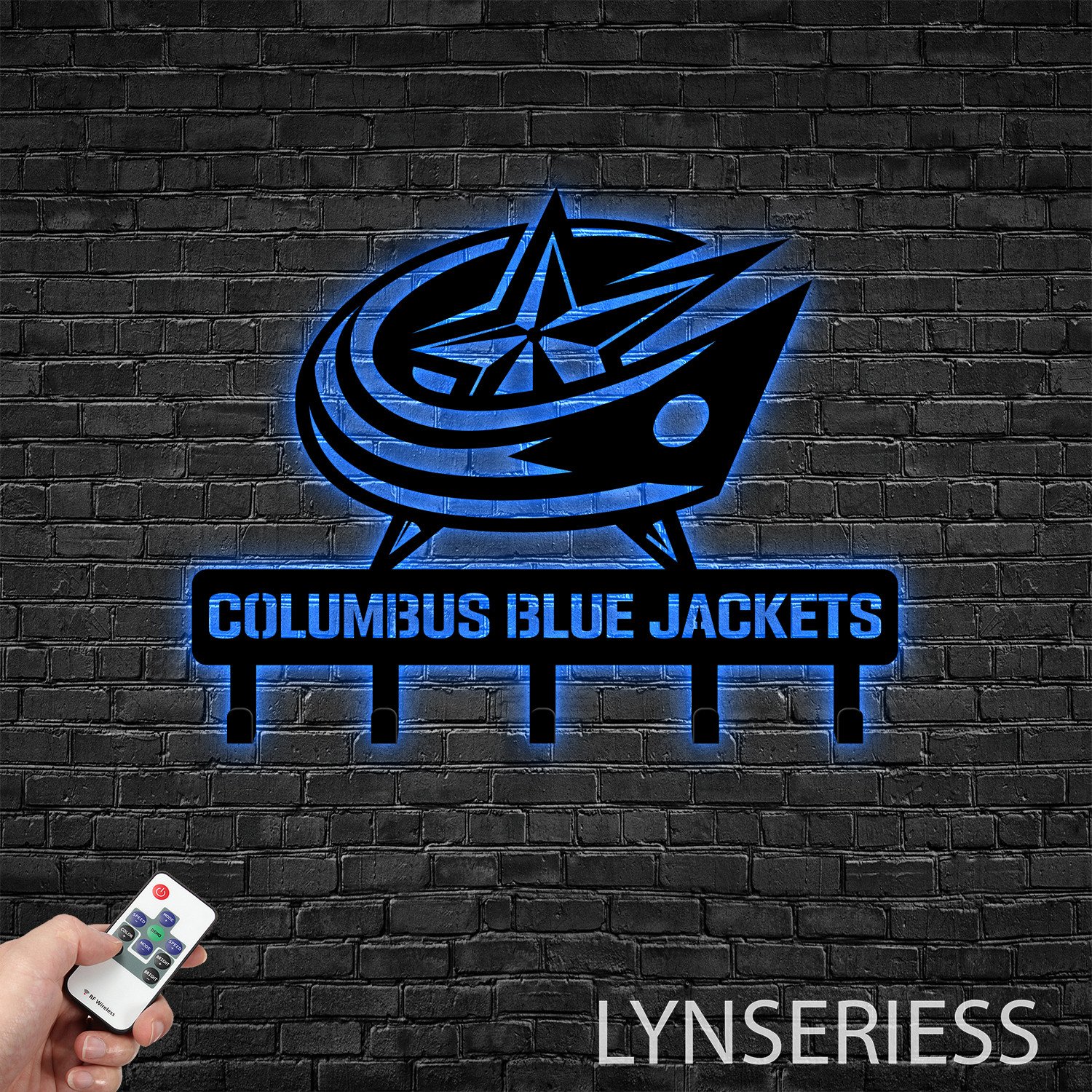 Columbus Blue Jackets Metal Key Holder LED Light NHL Fan Wall Hanger