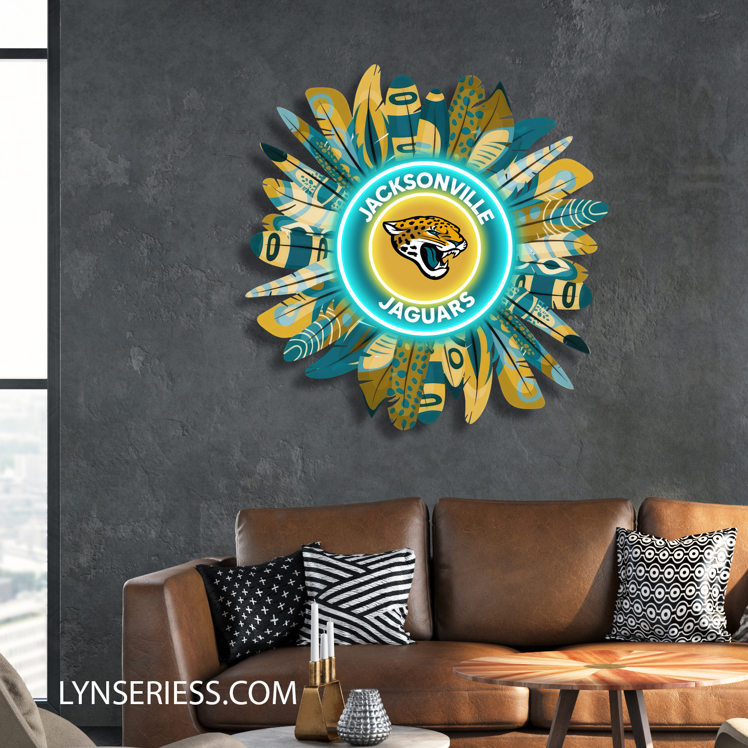 Jacksonville Jaguars Wreath Neon LED Sign NFL Acrylic Artwork Wall Art Home Decor