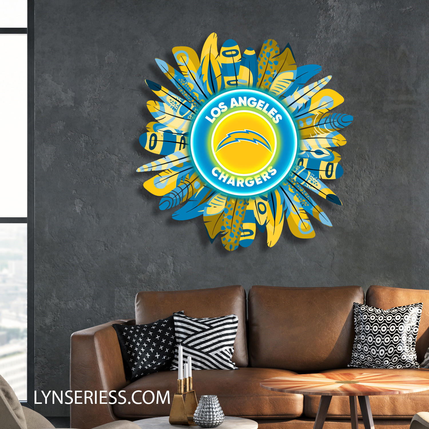 Los Angeles Chargers Wreath Neon LED Sign NFL Acrylic Artwork Wall Art Home Decor