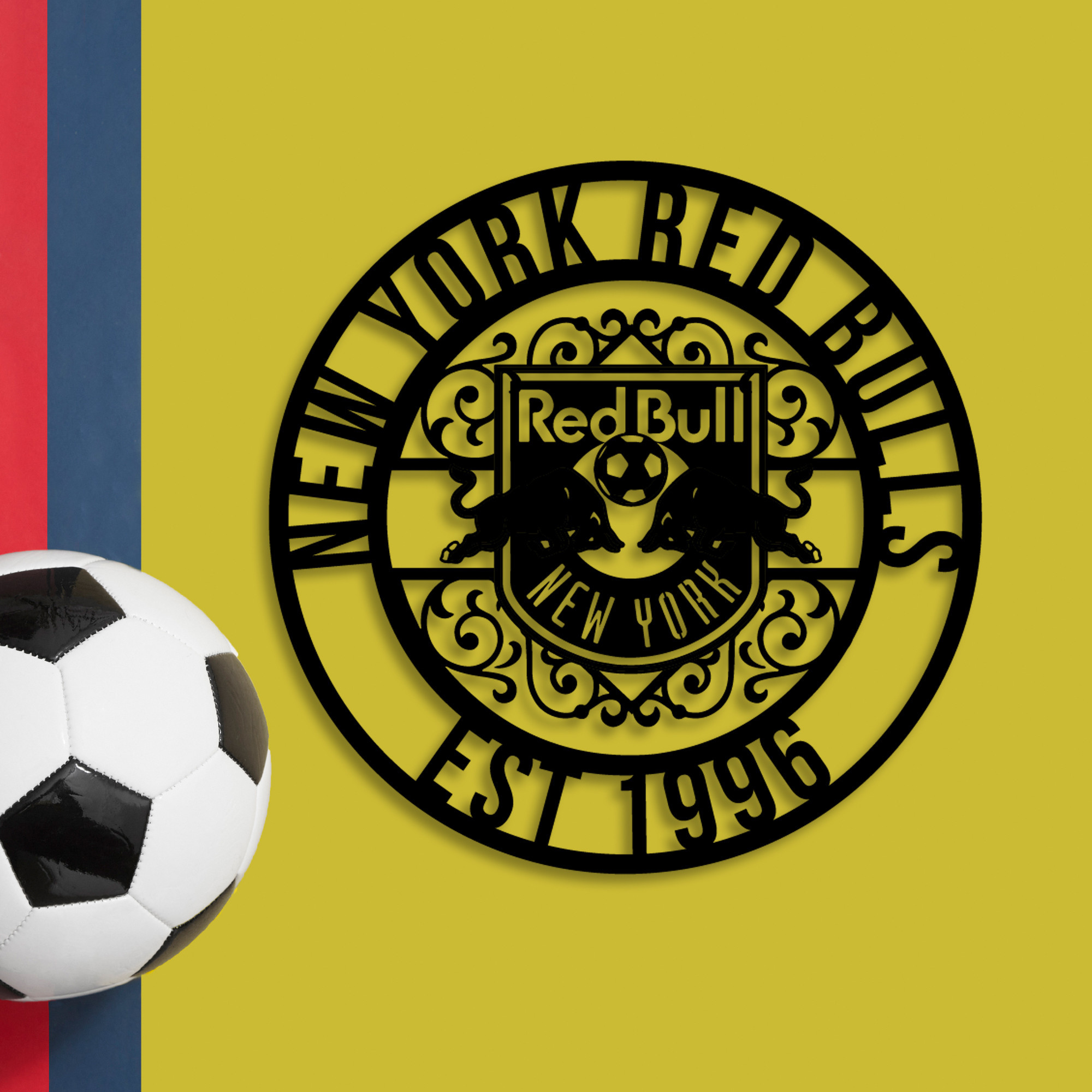 MLS New York Red Bulls FC Metal Sign LED Light Soccer Monogram Wall Art Home Decor