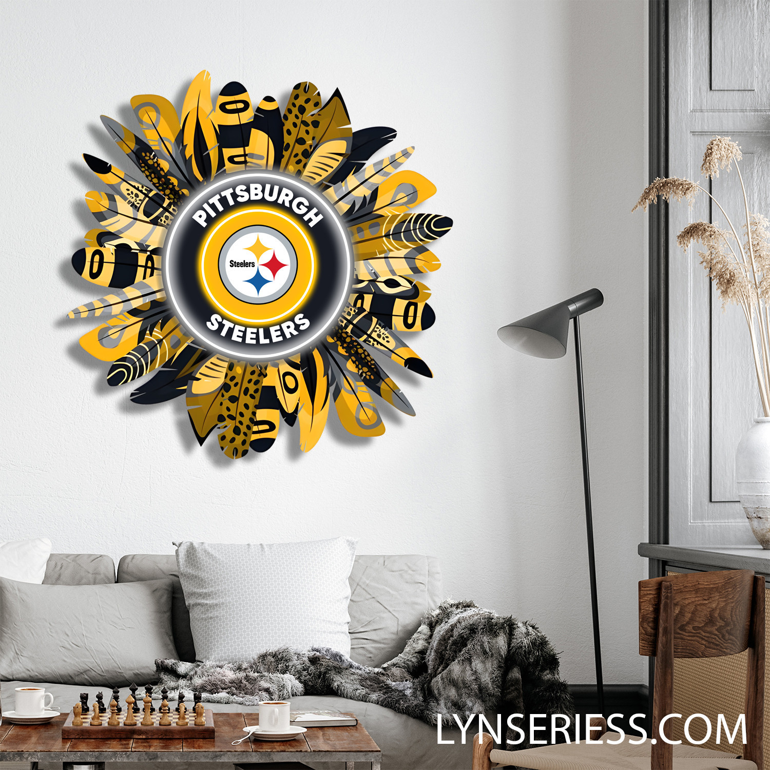 Pittsburgh Steelers Wreath Neon LED Sign NFL Acrylic Artwork Wall Art Home Decor