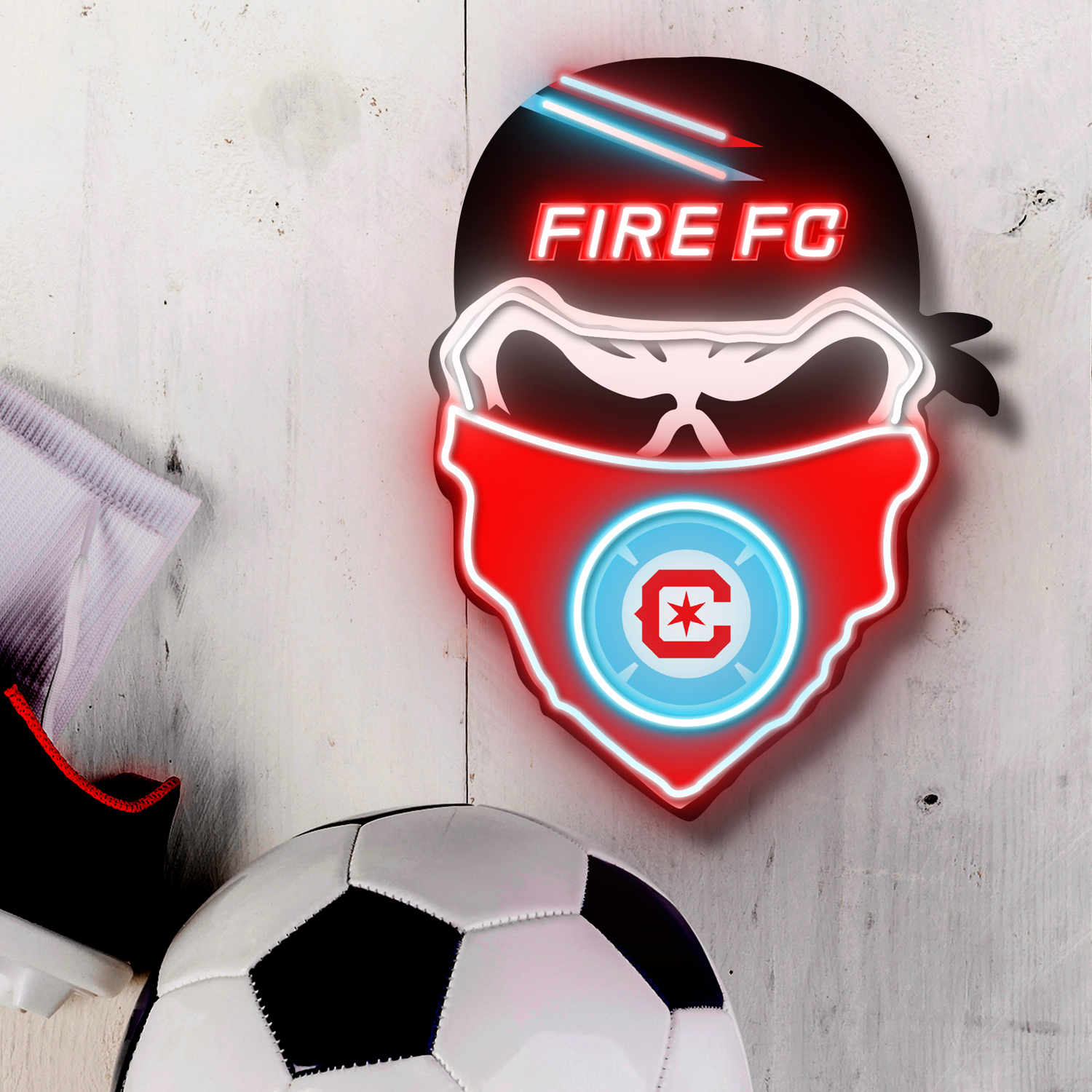 Chicago Fire FC Skull Neon LED Sign MLS Acrylic Artwork Home Decor