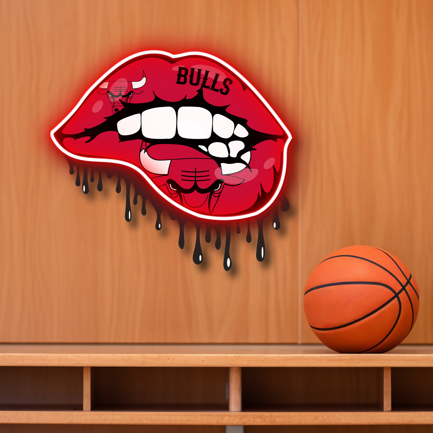 Chicago Bulls Dripping Lips Neon LED Sign NBA Fan Acrylic Artwork Home Decor