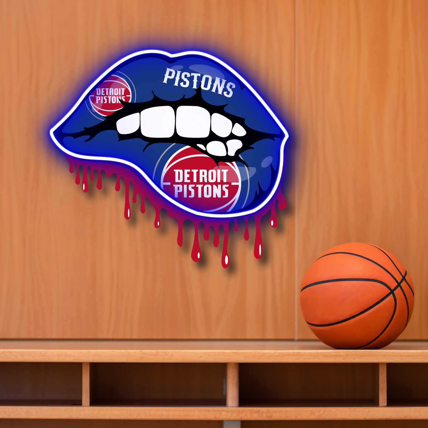 Detroit Pistons Dripping Lips Neon LED Sign NBA Fan Acrylic Artwork Home Decor