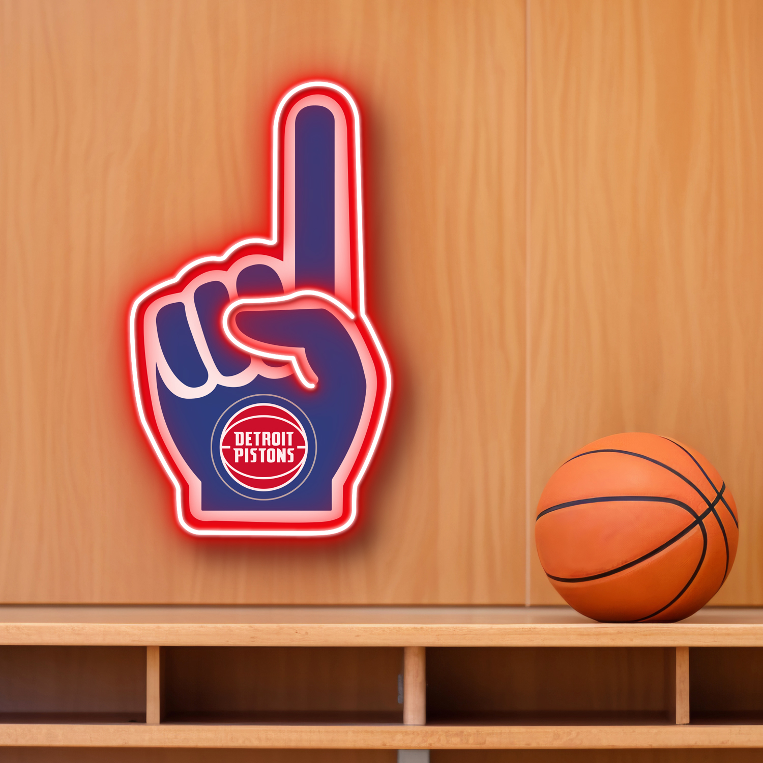 NBA Detroit Pistons Foam Finger Neon LED Sign #1 Basketball Acrylic Home Decor