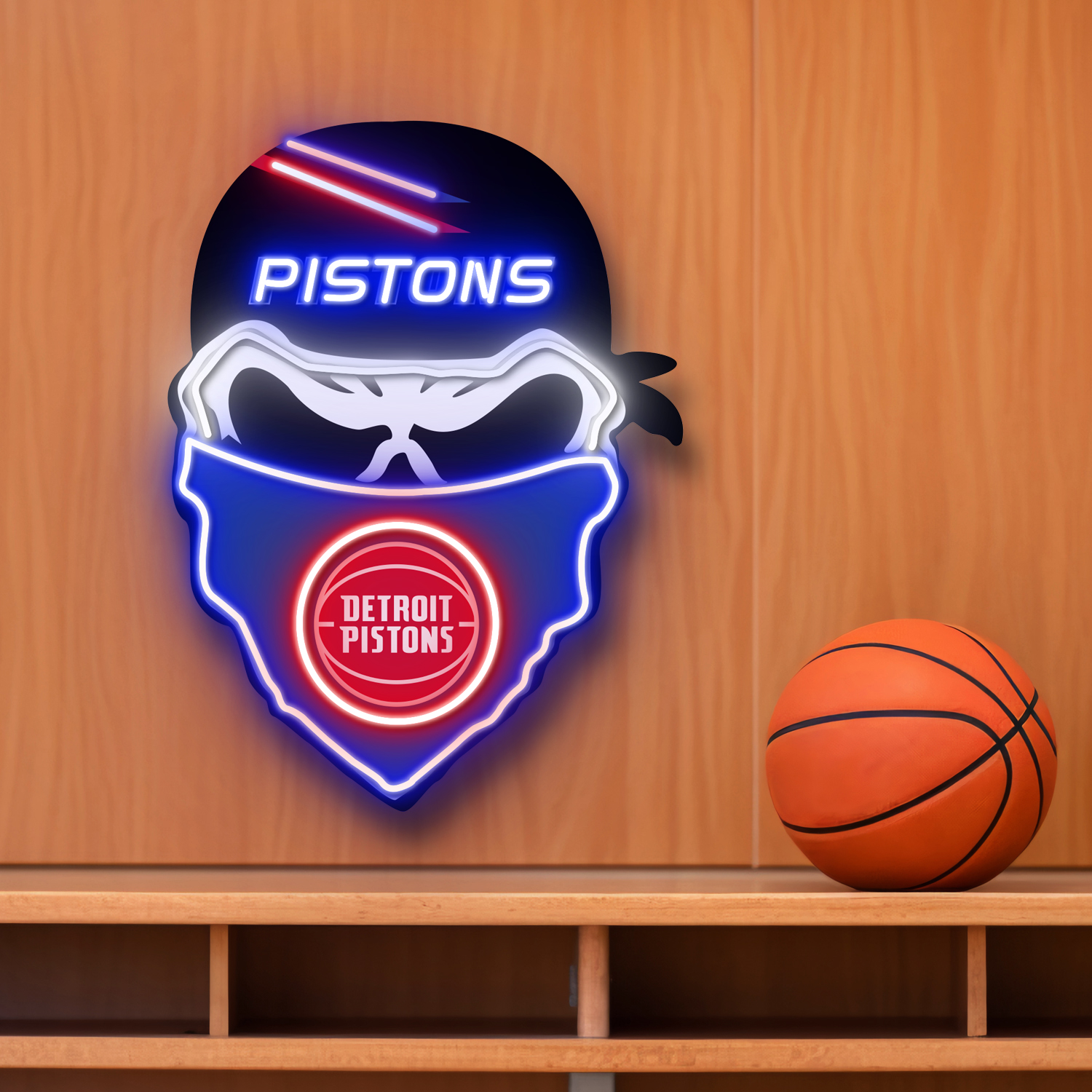 Detroit Pistons Skull Neon LED Sign NBA Acrylic Artwork Home Decor