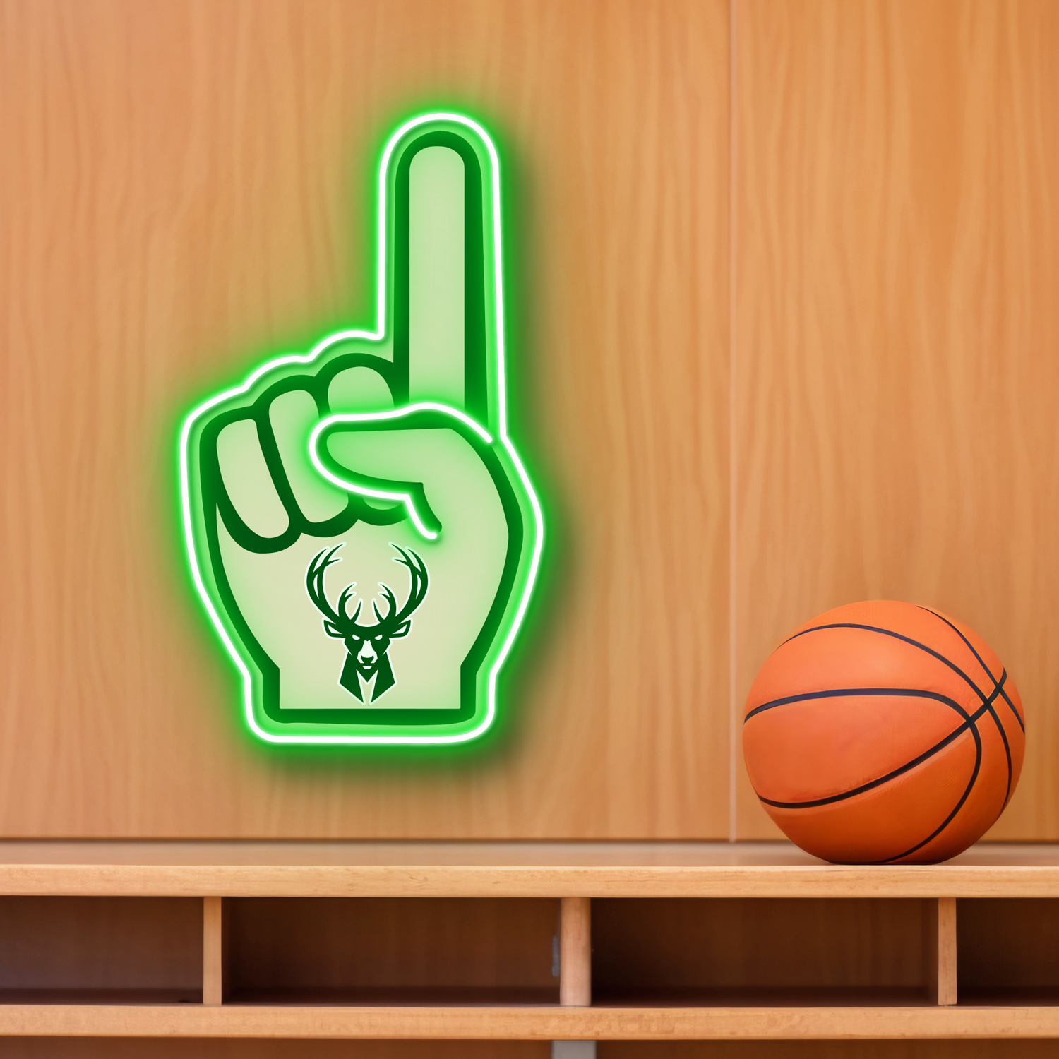 NBA Milwaukee Bucks Foam Finger Neon LED Sign #1 Basketball Acrylic Home Decor