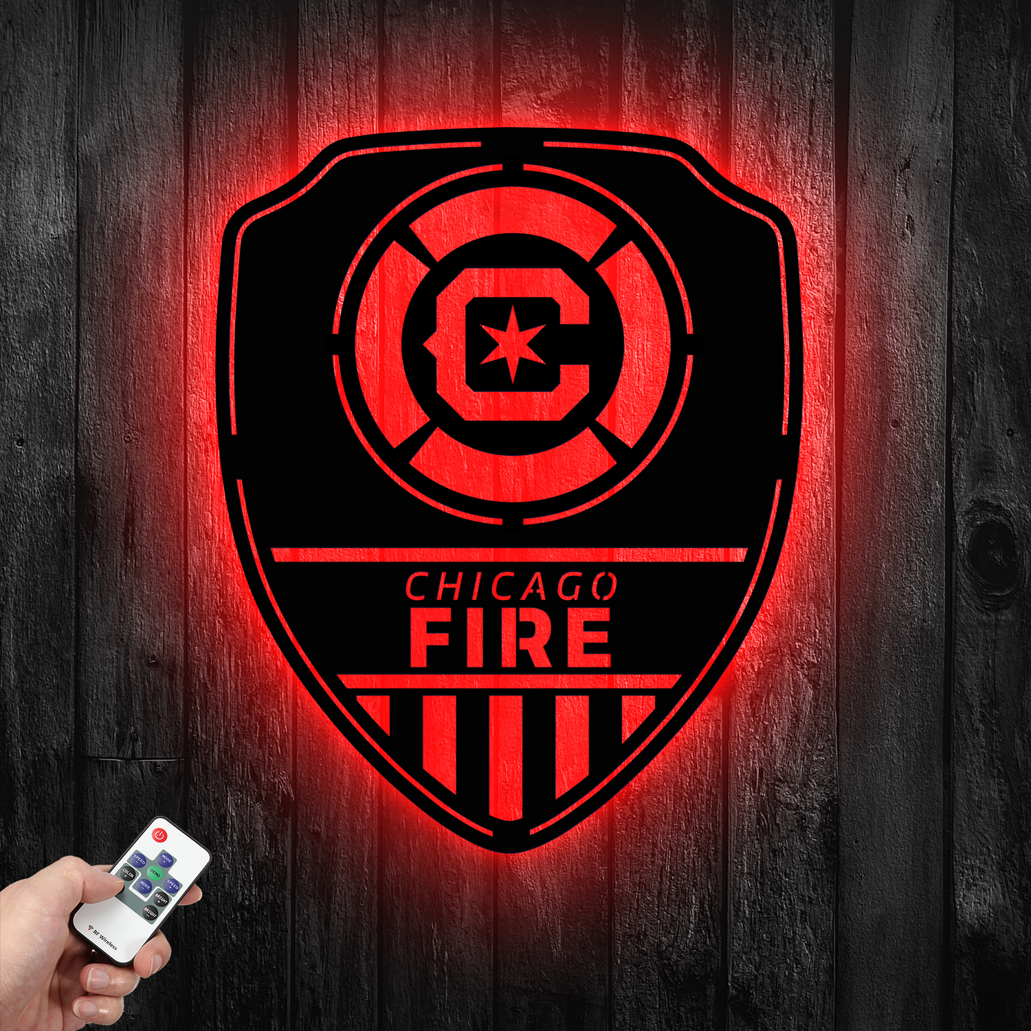 Chicago Fire FC Shield Shape Metal Sign LED Light MLS Fan Wall Art Home Decor