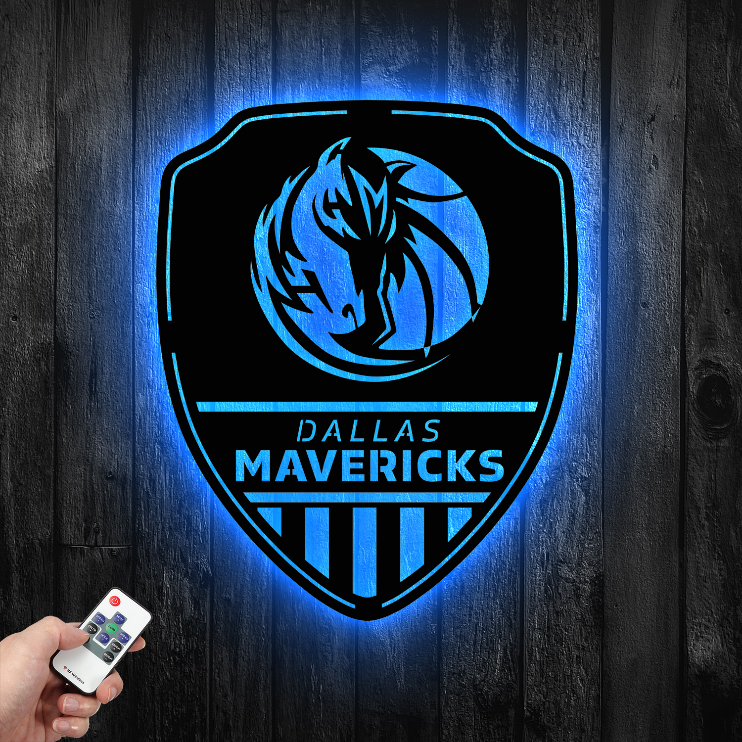 Dallas Mavericks Shield Shape Metal Sign LED Light NBA Fan Wall Art Home Decor
