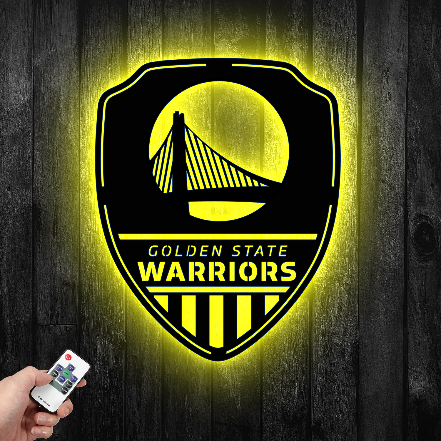 Golden State Warriors Shield Shape Metal Sign LED Light NBA Fan Wall Art Home Decor