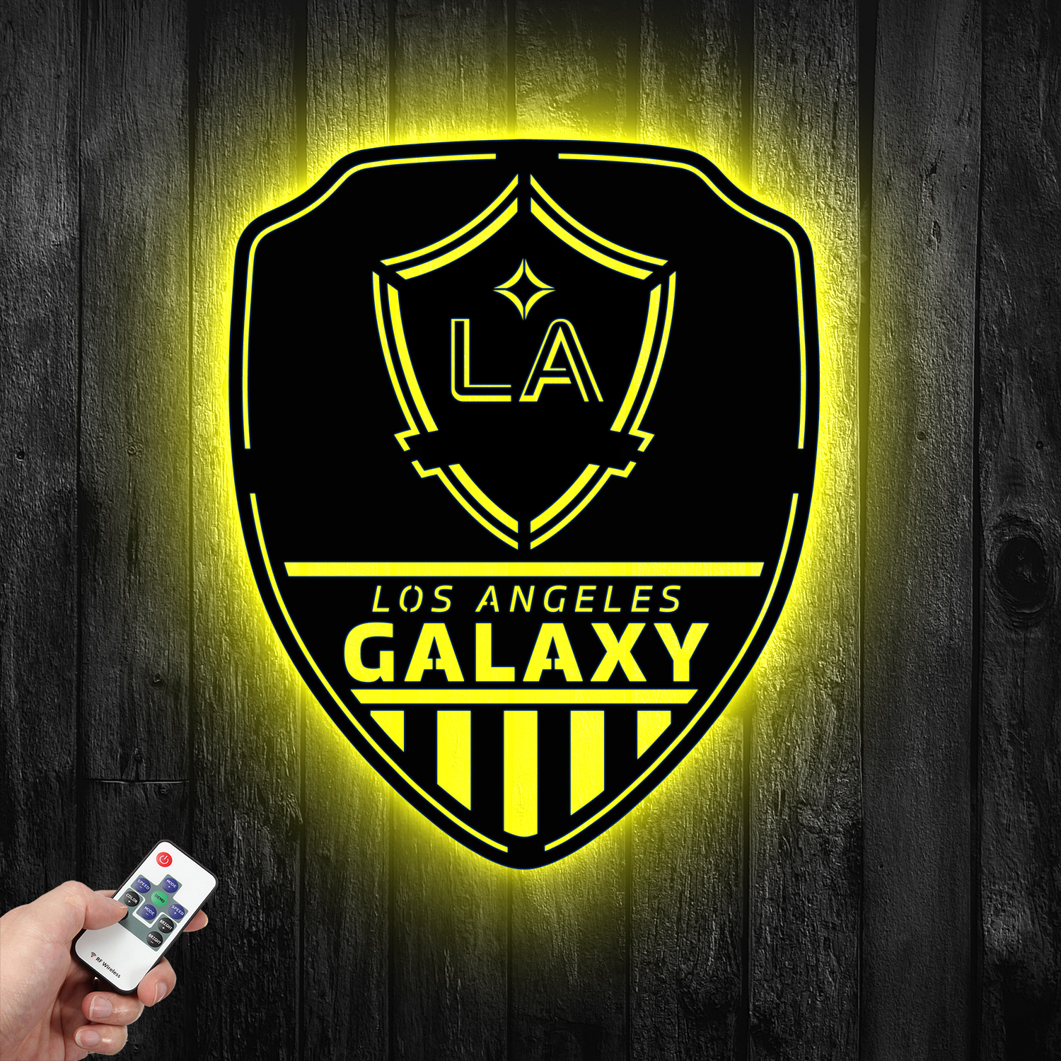 Los Angeles Galaxy Shield Shape Metal Sign LED Light MLS Fan Wall Art Home Decor