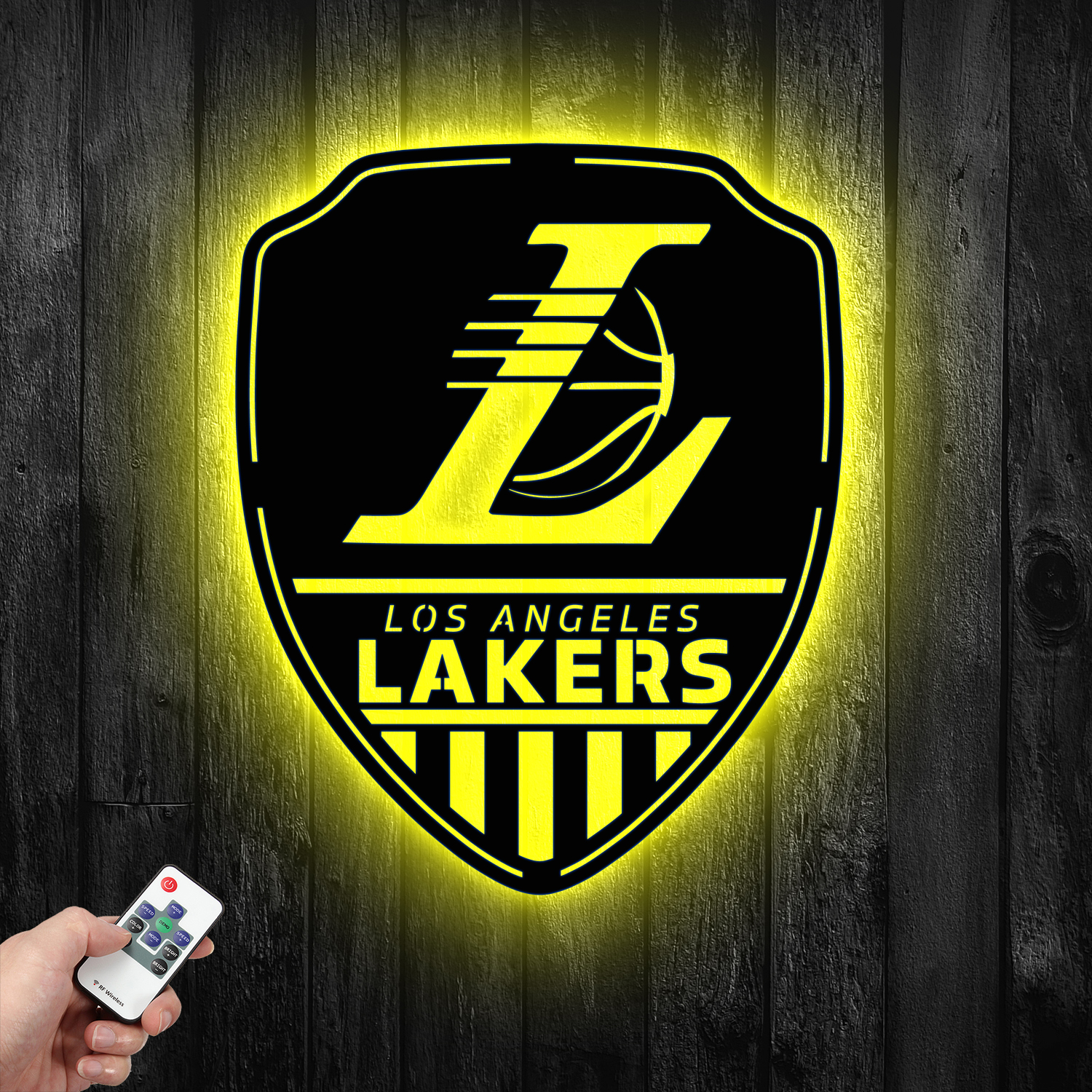 Los Angeles Lakers Shield Shape Metal Sign LED Light NBA Fan Wall Art Home Decor