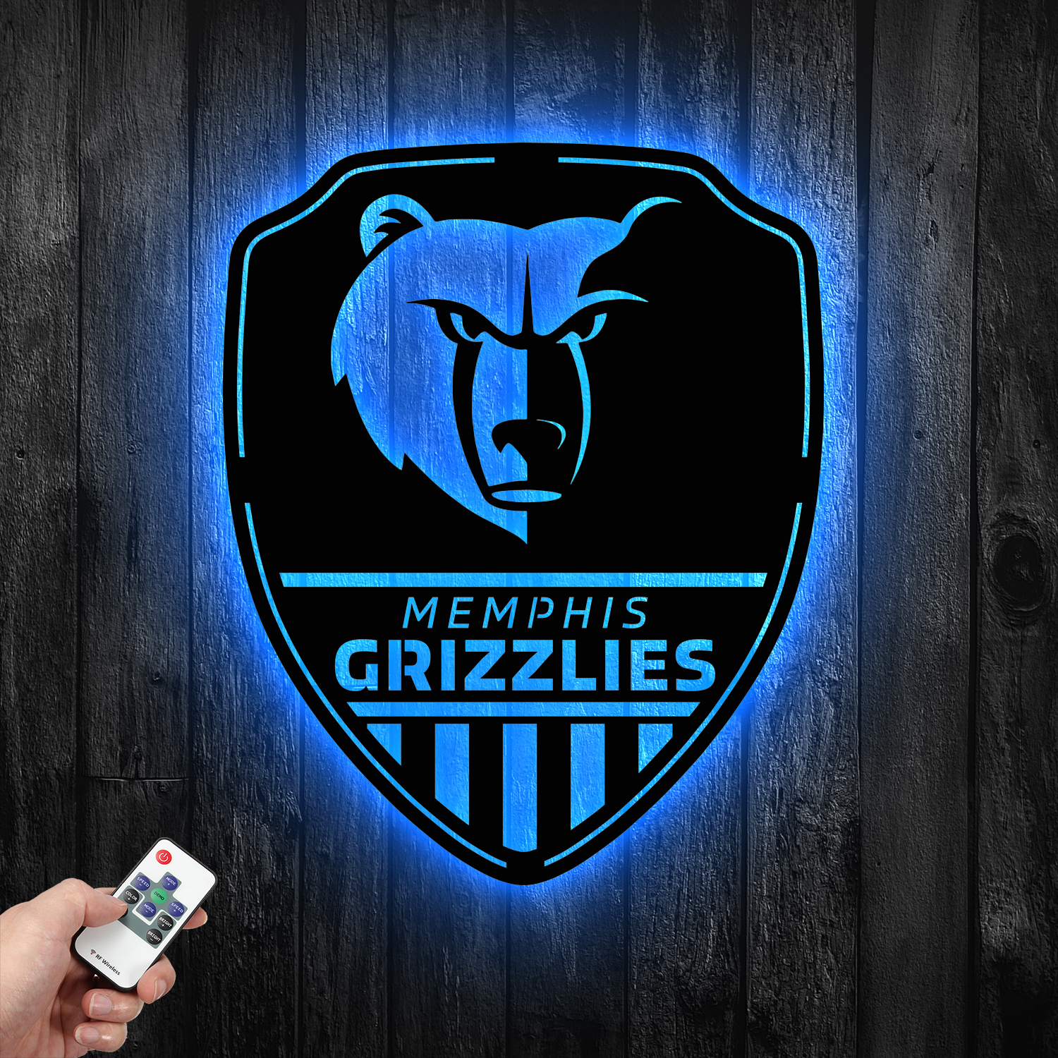 Memphis Grizzlies Shield Shape Metal Sign LED Light NBA Fan Wall Art Home Decor