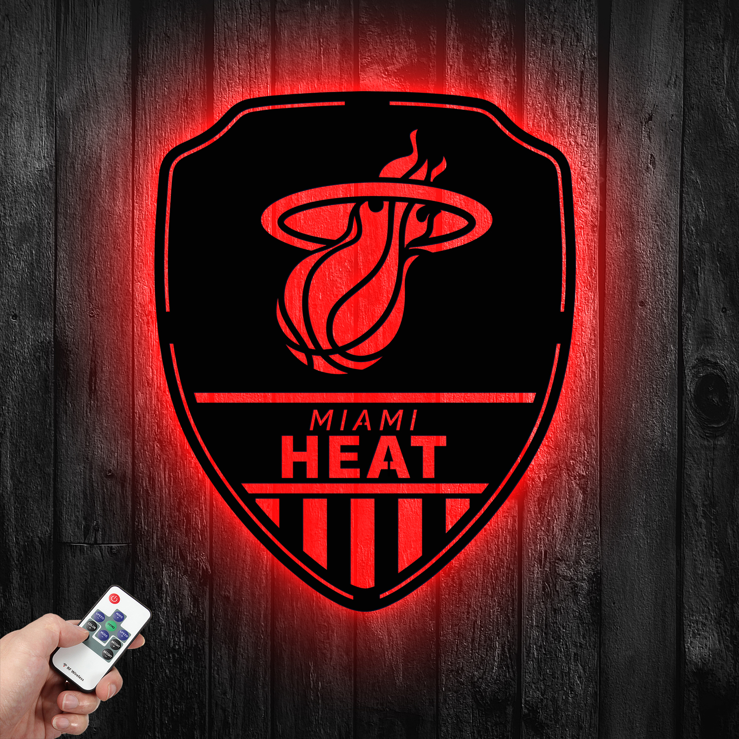 Miami Heat Shield Shape Metal Sign LED Light NBA Fan Wall Art Home Decor
