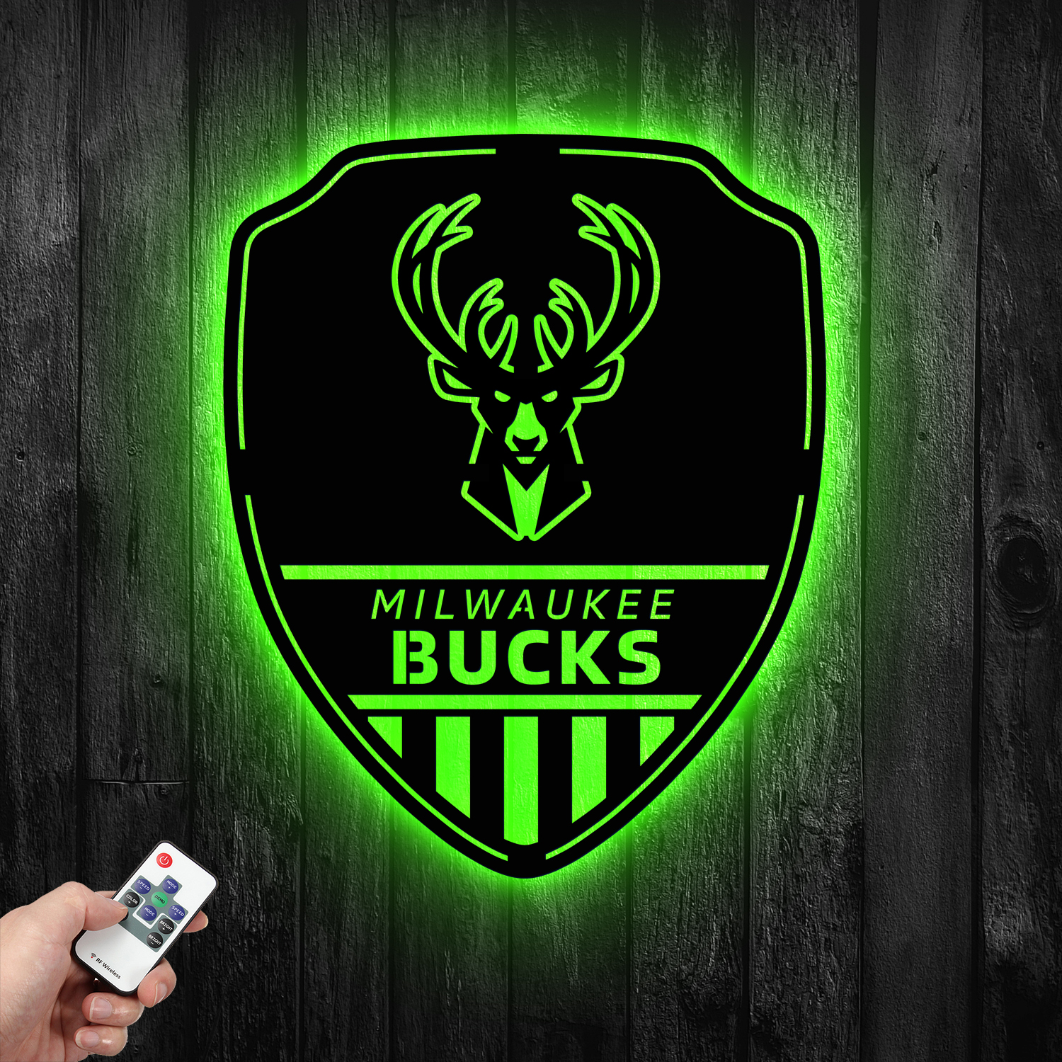 Milwaukee Bucks Shield Shape Metal Sign LED Light NBA Fan Wall Art Home Decor