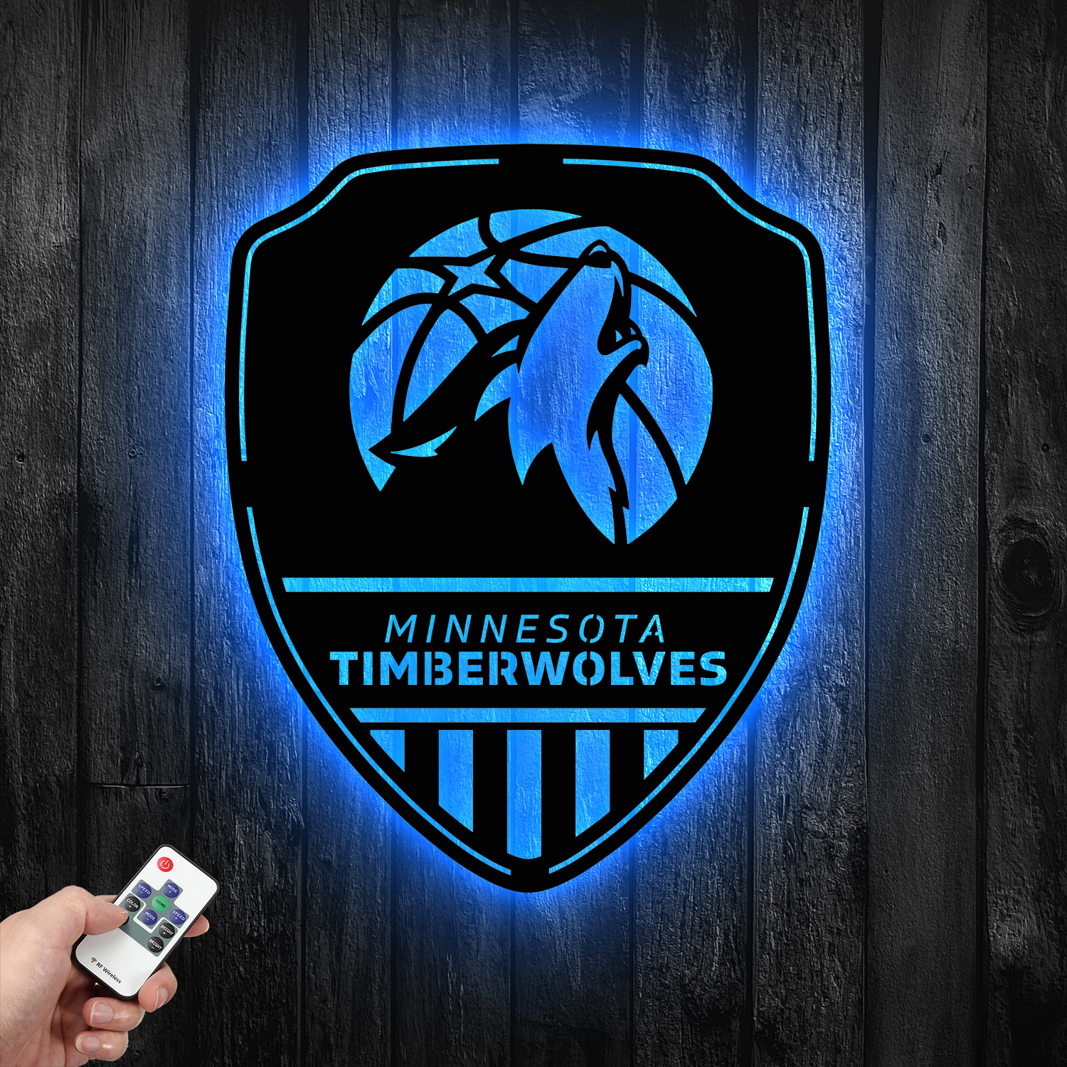 Minnesota Timberwolves Shield Shape Metal Sign LED Light NBA Fan Wall Art Home Decor