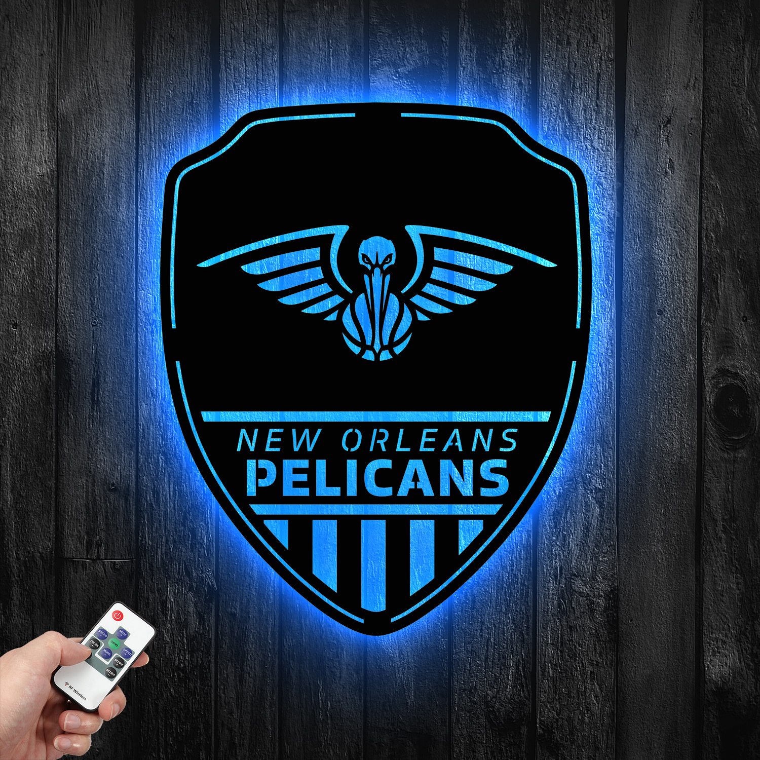 New Orleans Pelicans Shield Shape Metal Sign LED Light NBA Fan Wall Art Home Decor