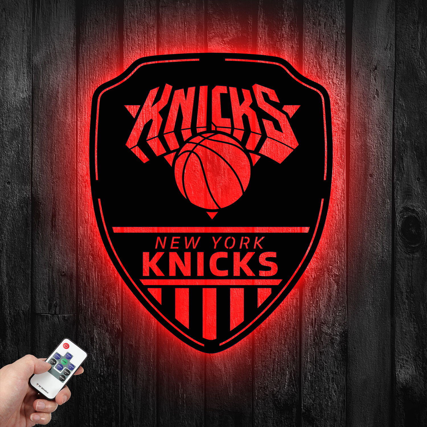 New York Knicks Shield Shape Metal Sign LED Light NBA Fan Wall Art Home Decor