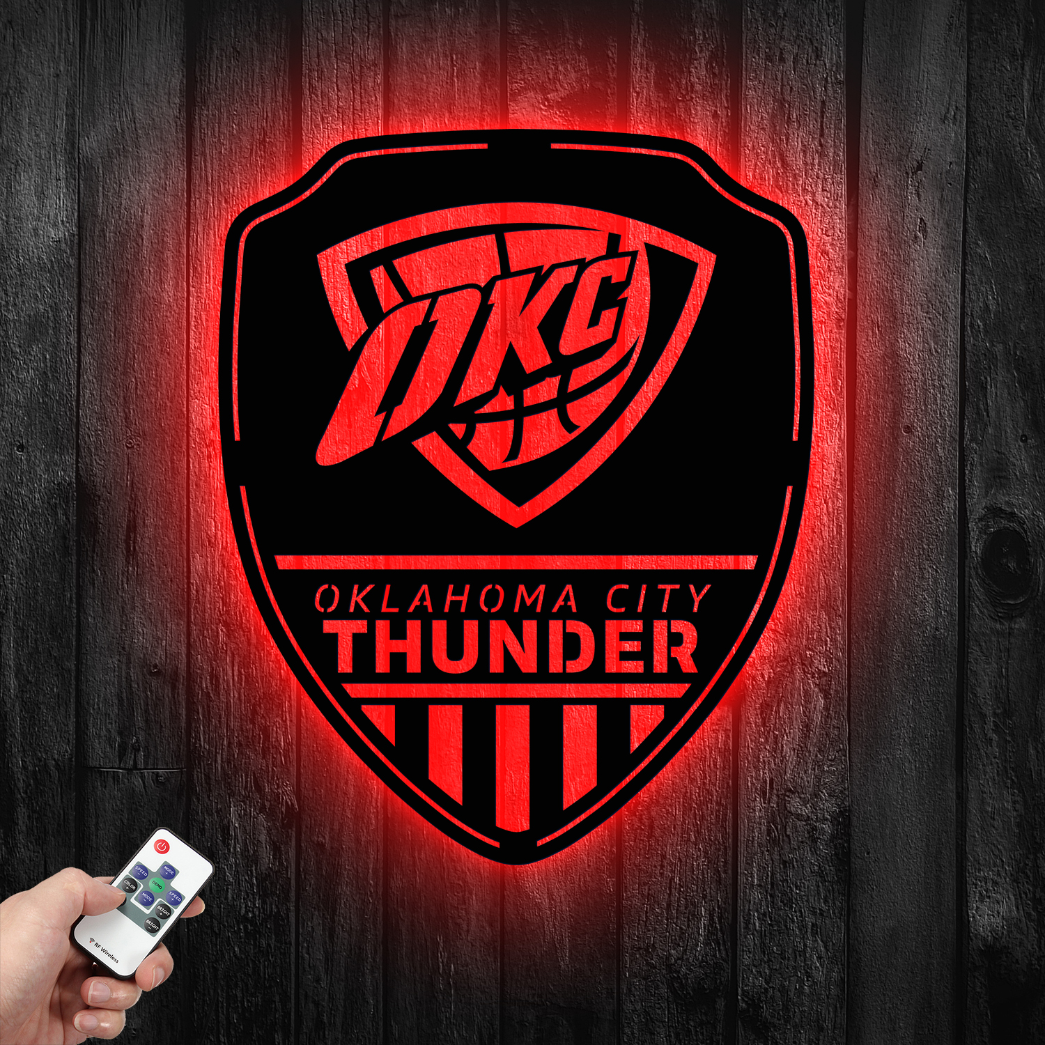 Oklahoma City Thunder Shield Shape Metal Sign LED Light NBA Fan Wall Art Home Decor