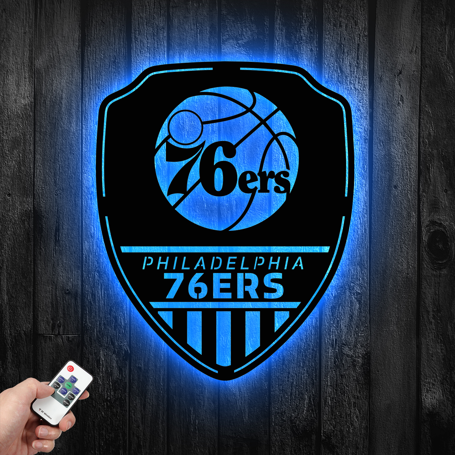 Philadelphia 76ers Shield Shape Metal Sign LED Light NBA Fan Wall Art Home Decor