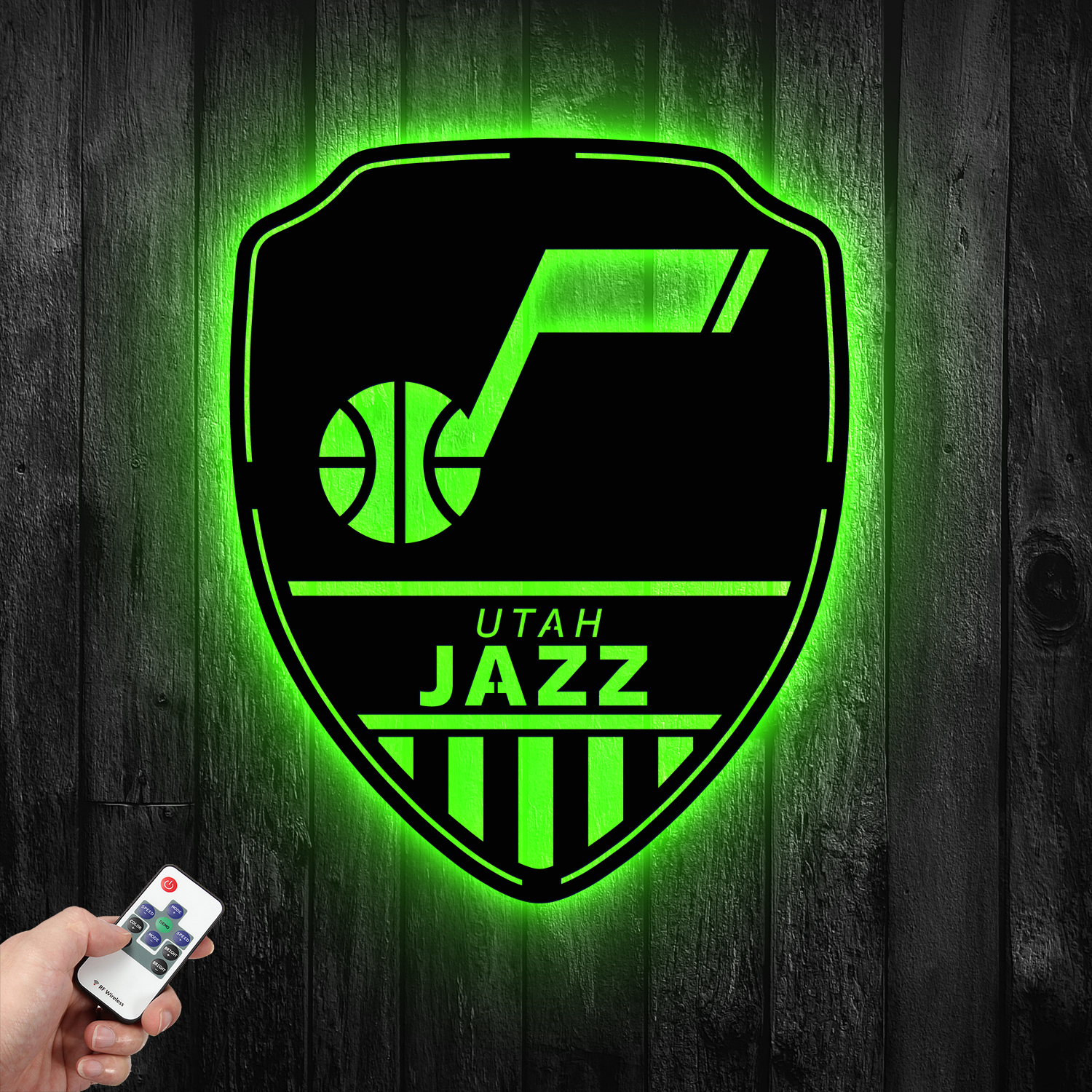 Utah Jazz Shield Shape Metal Sign LED Light NBA Fan Wall Art Home Decor