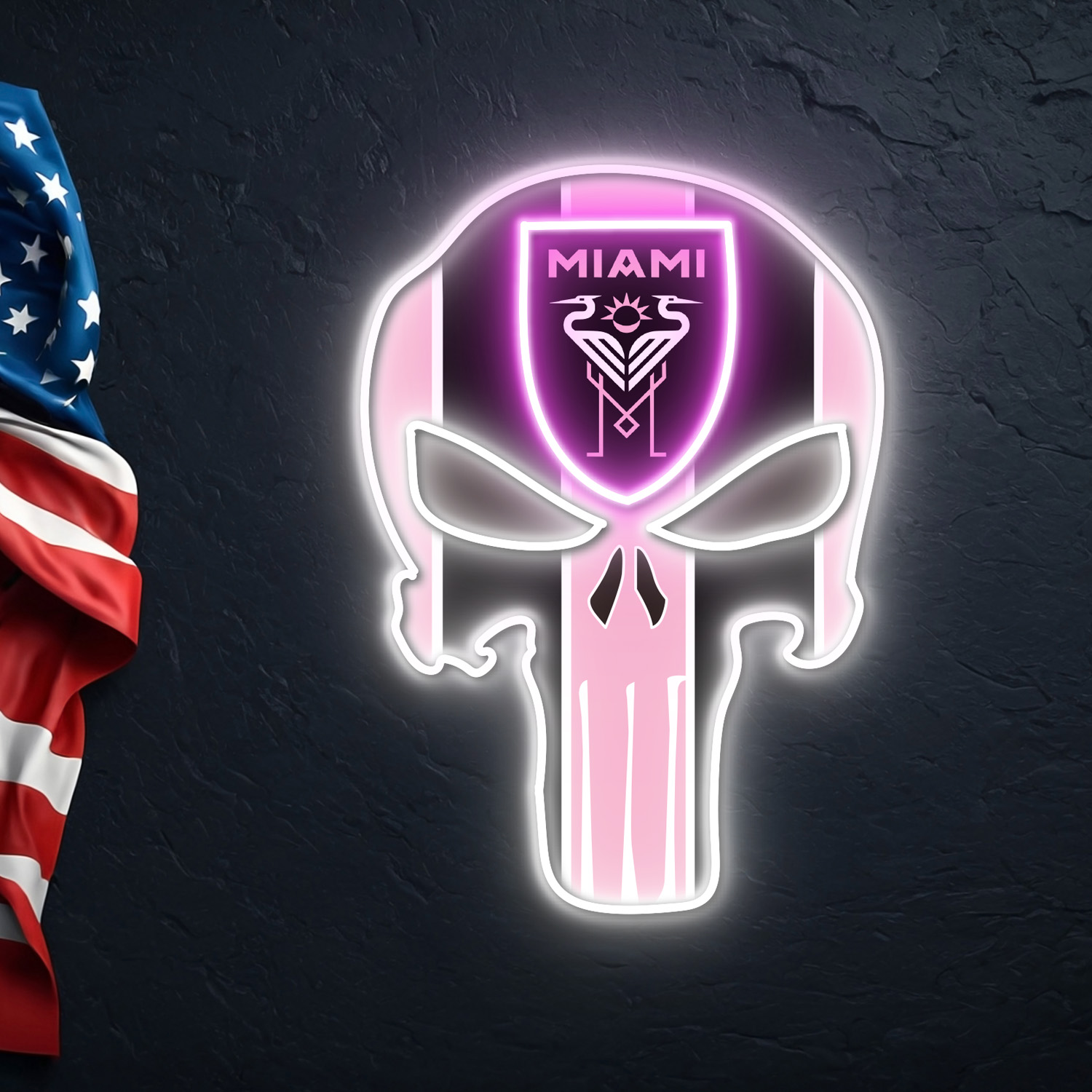 The Punisher Inter Miami FC Neon LED Sign MLS Acrylic Artwork Wall Art Home Decor