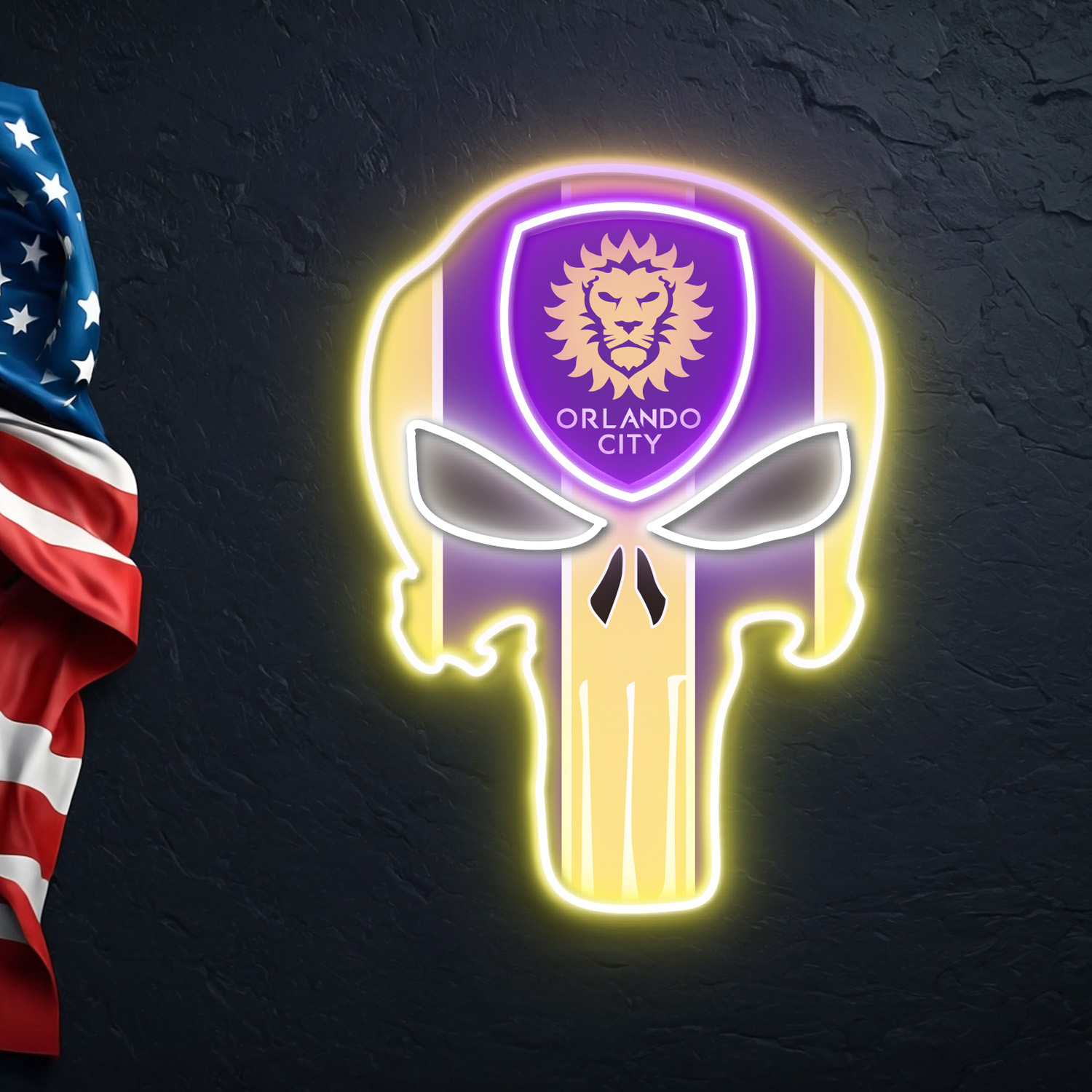 The Punisher Orlando City FC Neon LED Sign MLS Acrylic Artwork Wall Art Home Decor