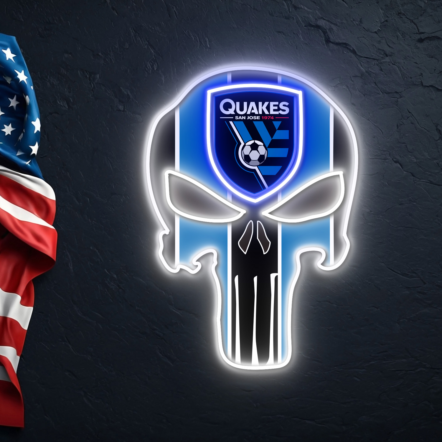 The Punisher San Jose Earthquakes FC Neon LED Sign MLS Acrylic Artwork Wall Art Home Decor