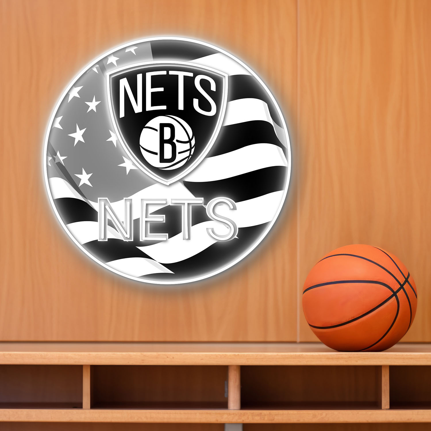 Brooklyn Nets US Flag Acrylic Neon LED Sign NBA Home Decor