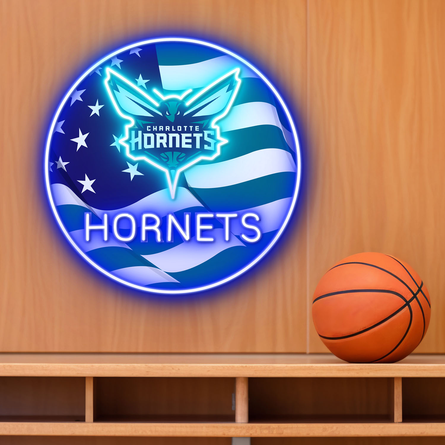 Charlotte Hornets US Flag Acrylic Neon LED Sign NBA Home Decor