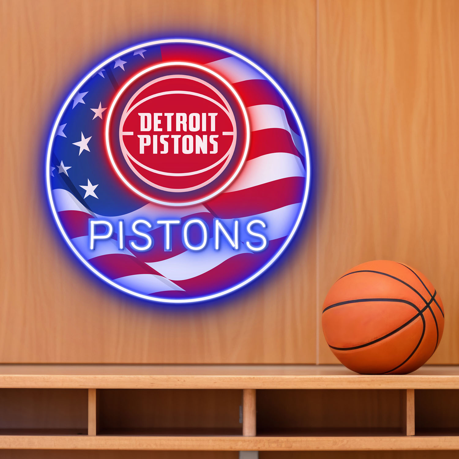 Detroit Pistons US Flag Acrylic Neon LED Sign NBA Home Decor