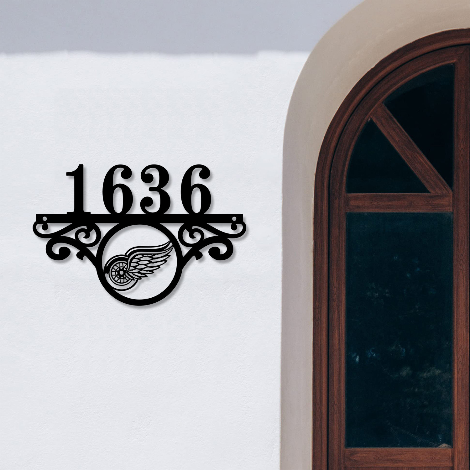 Detroit Red Wings NHL Monogram Metal House Number Sign