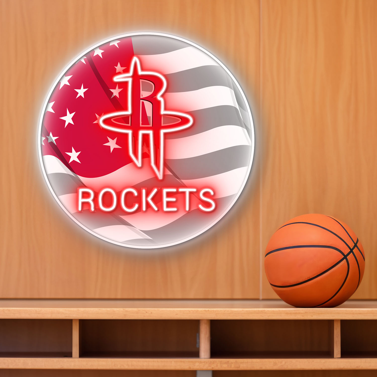Houston Rockets US Flag Acrylic Neon LED Sign NBA Home Decor
