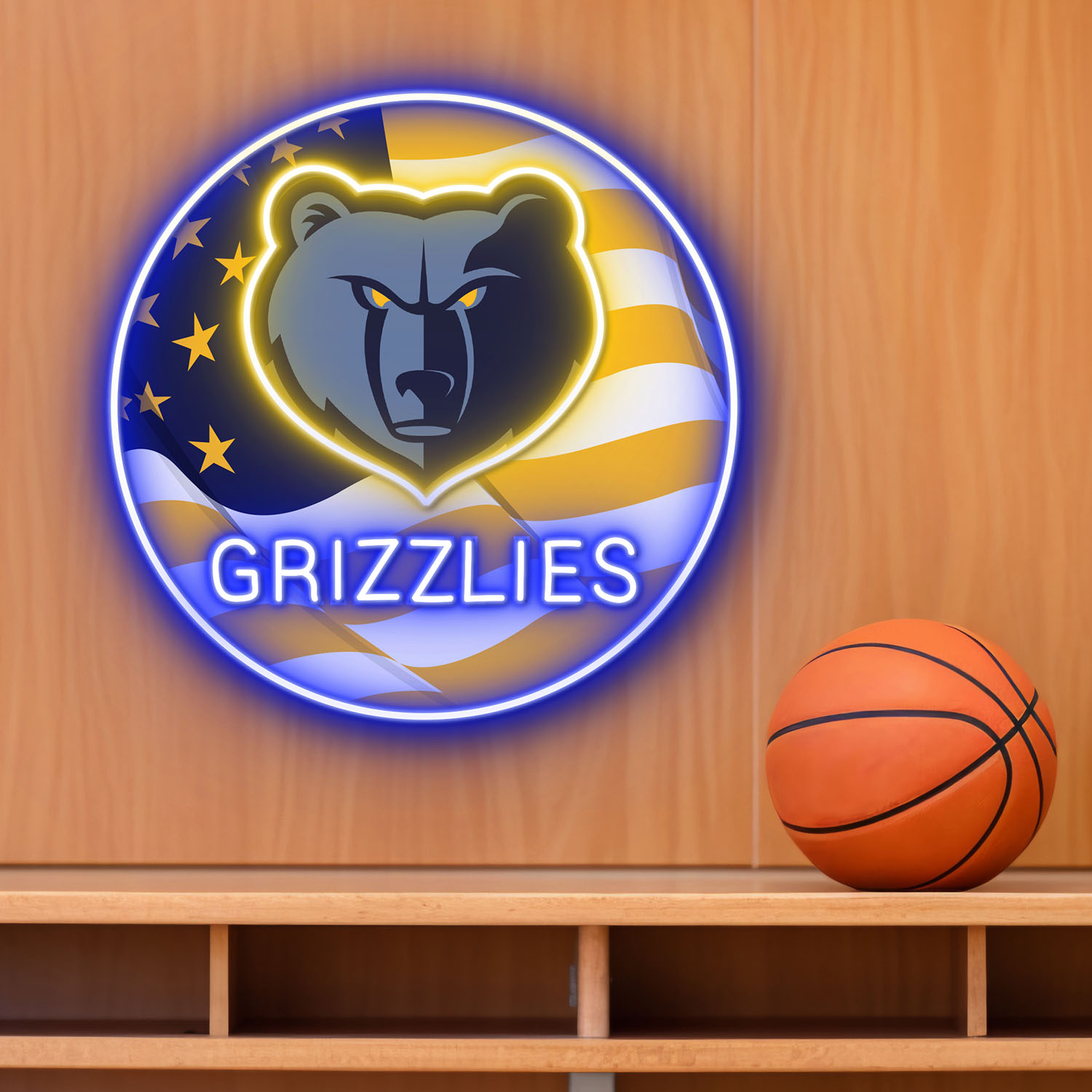Memphis Grizzlies US Flag Acrylic Neon LED Sign NBA Home Decor