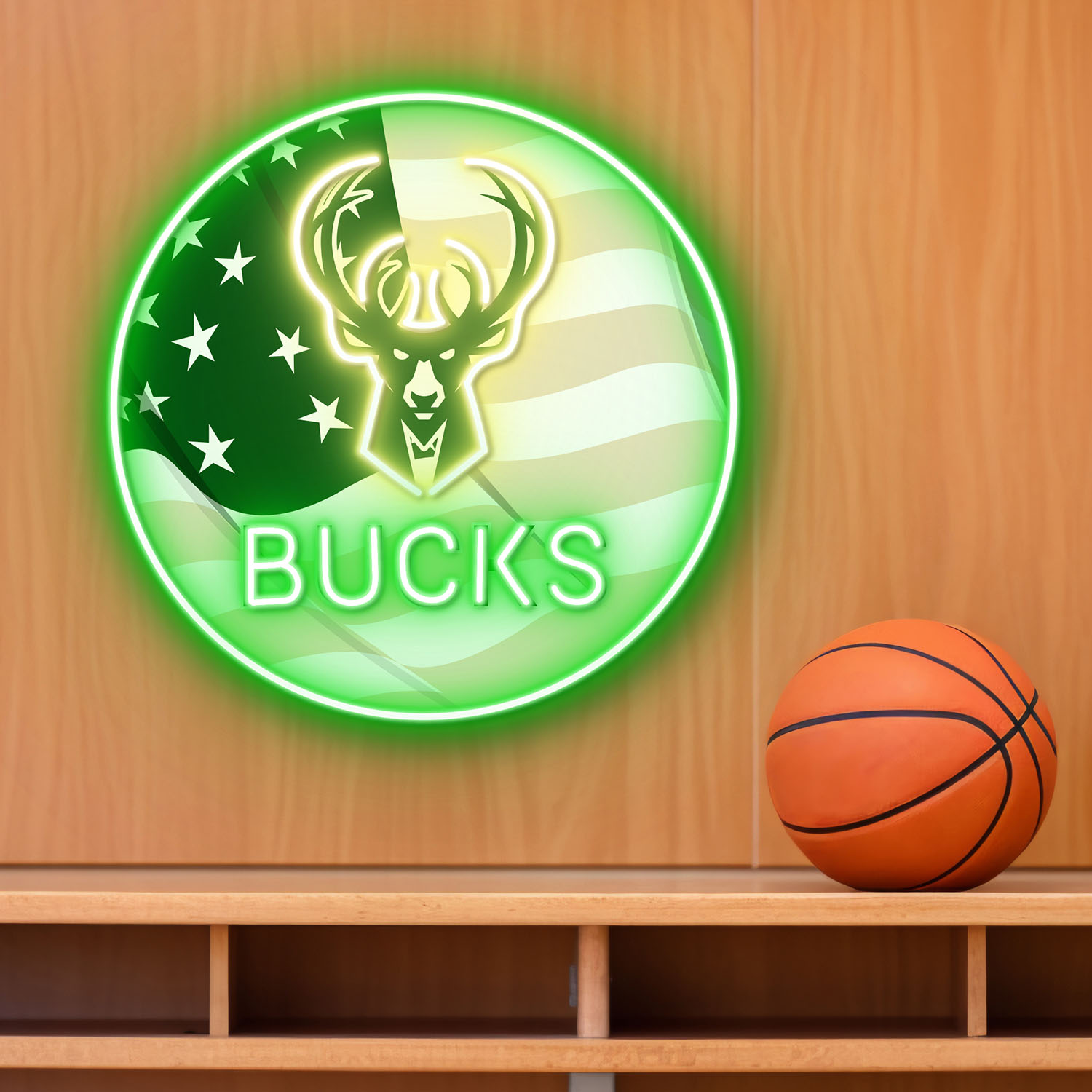 Milwaukee Bucks US Flag Acrylic Neon LED Sign NBA Home Decor