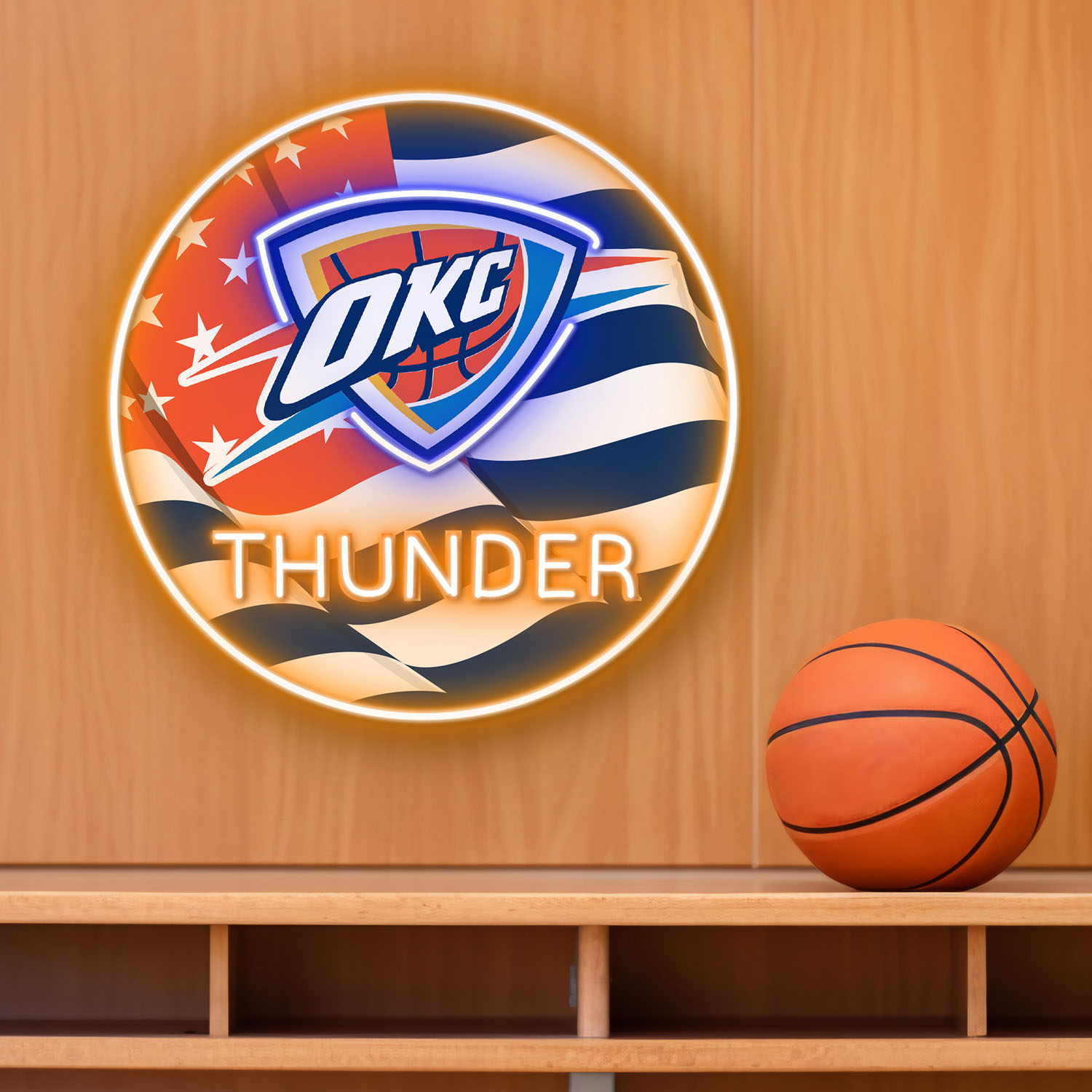 Oklahoma City Thunder US Flag Acrylic Neon LED Sign NBA Home Decor
