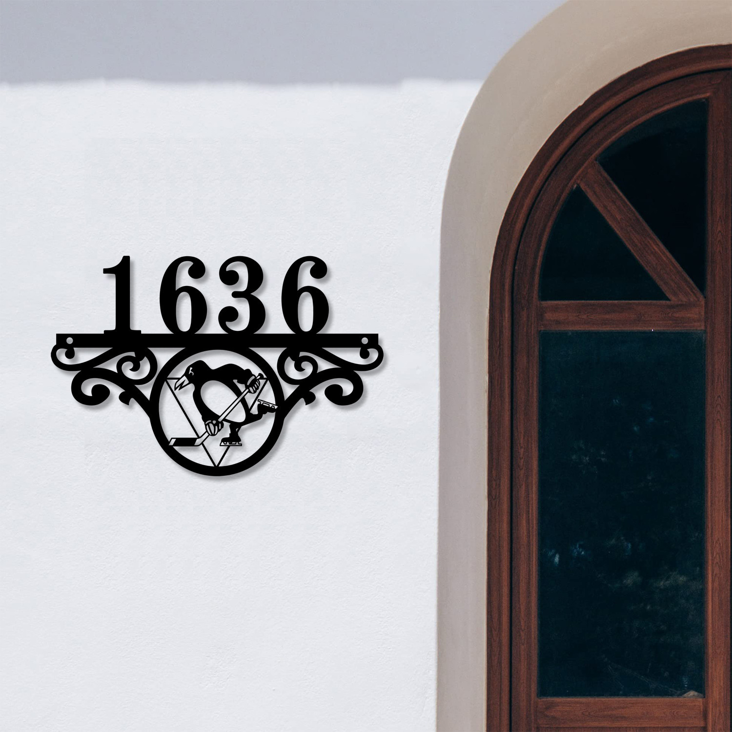 Pittsburgh Penguins NHL Monogram Metal House Number Sign