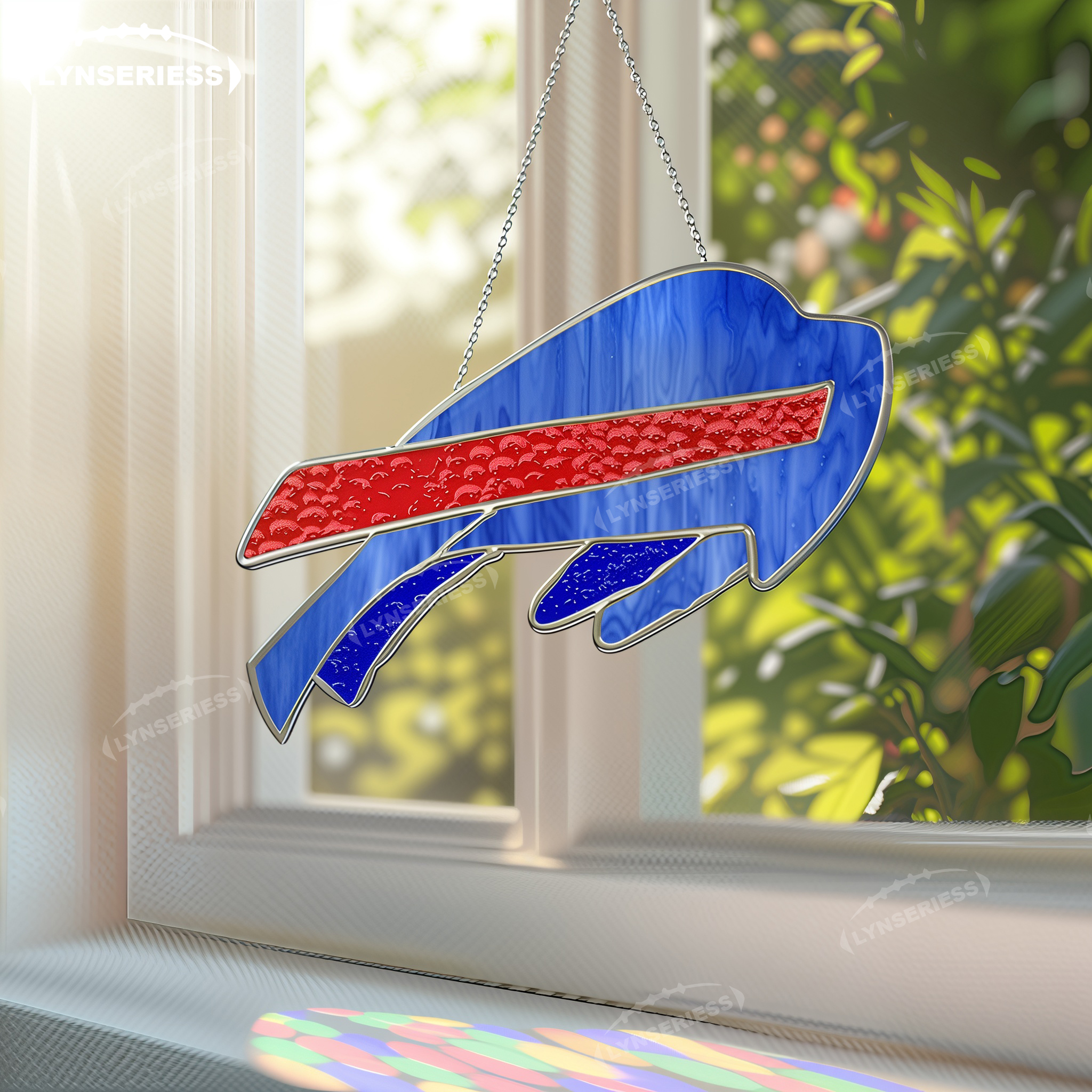 NFL Buffalo Bills Logo Artwork Handcrafted Stained Glass Fan Cave Decor NFL Gift Idea
