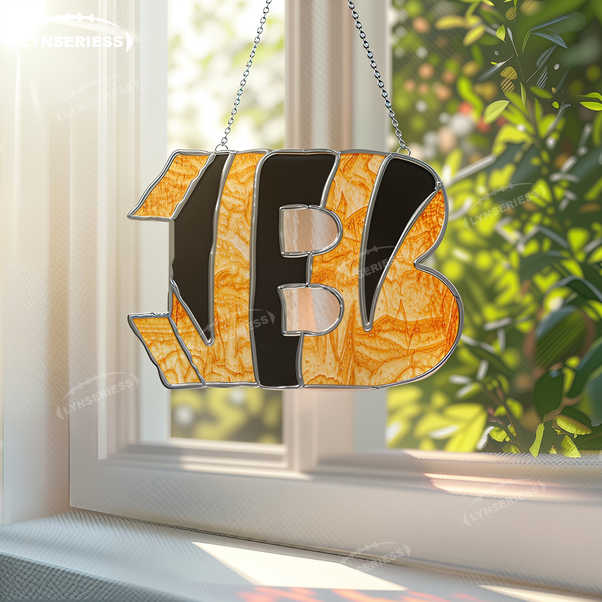 NFL Cincinnati Bengals Logo Artwork Handcrafted Stained Glass Fan Cave Decor NFL Gift Idea
