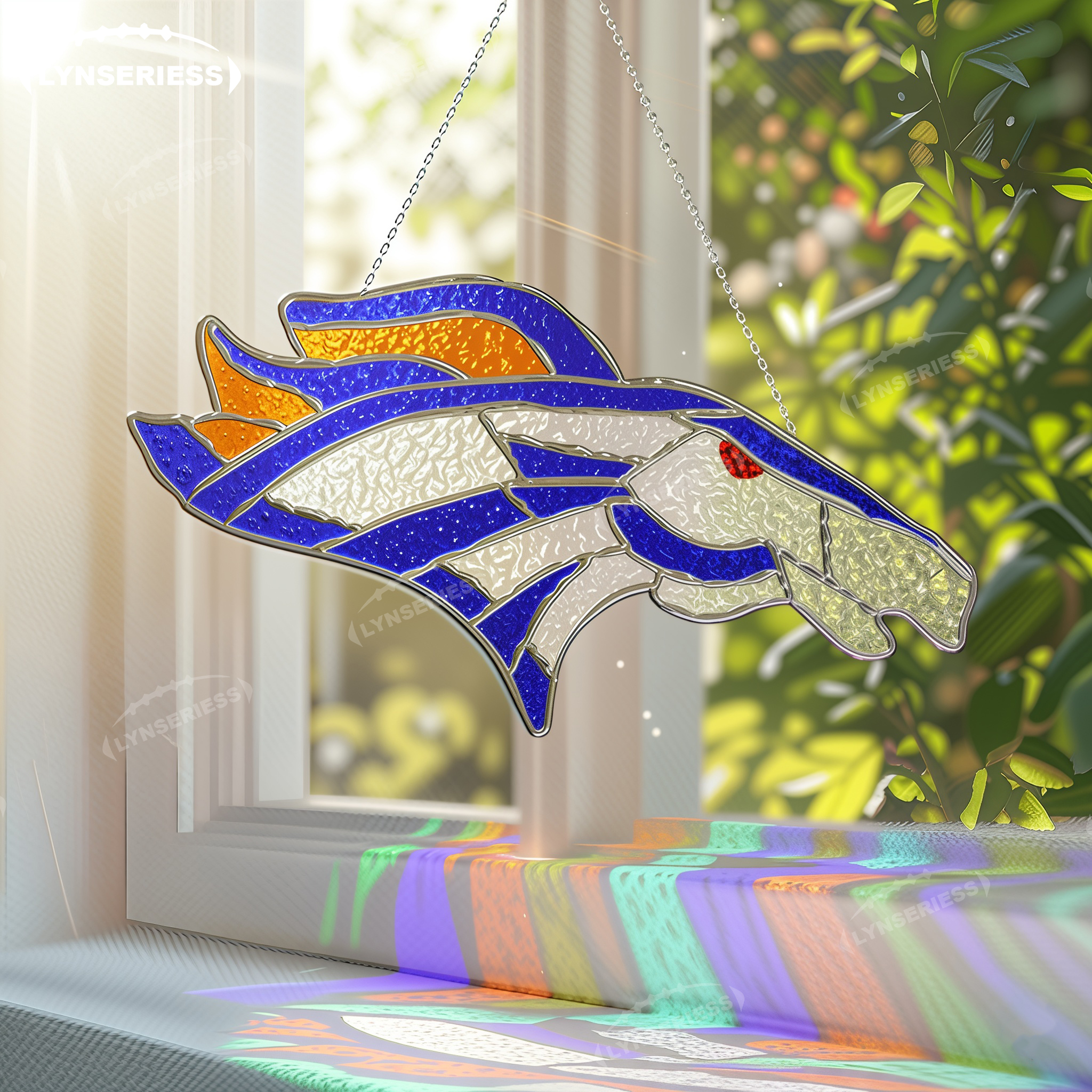 NFL Denver Broncos Logo Artwork Handcrafted Stained Glass Fan Cave Decor NFL Gift Idea