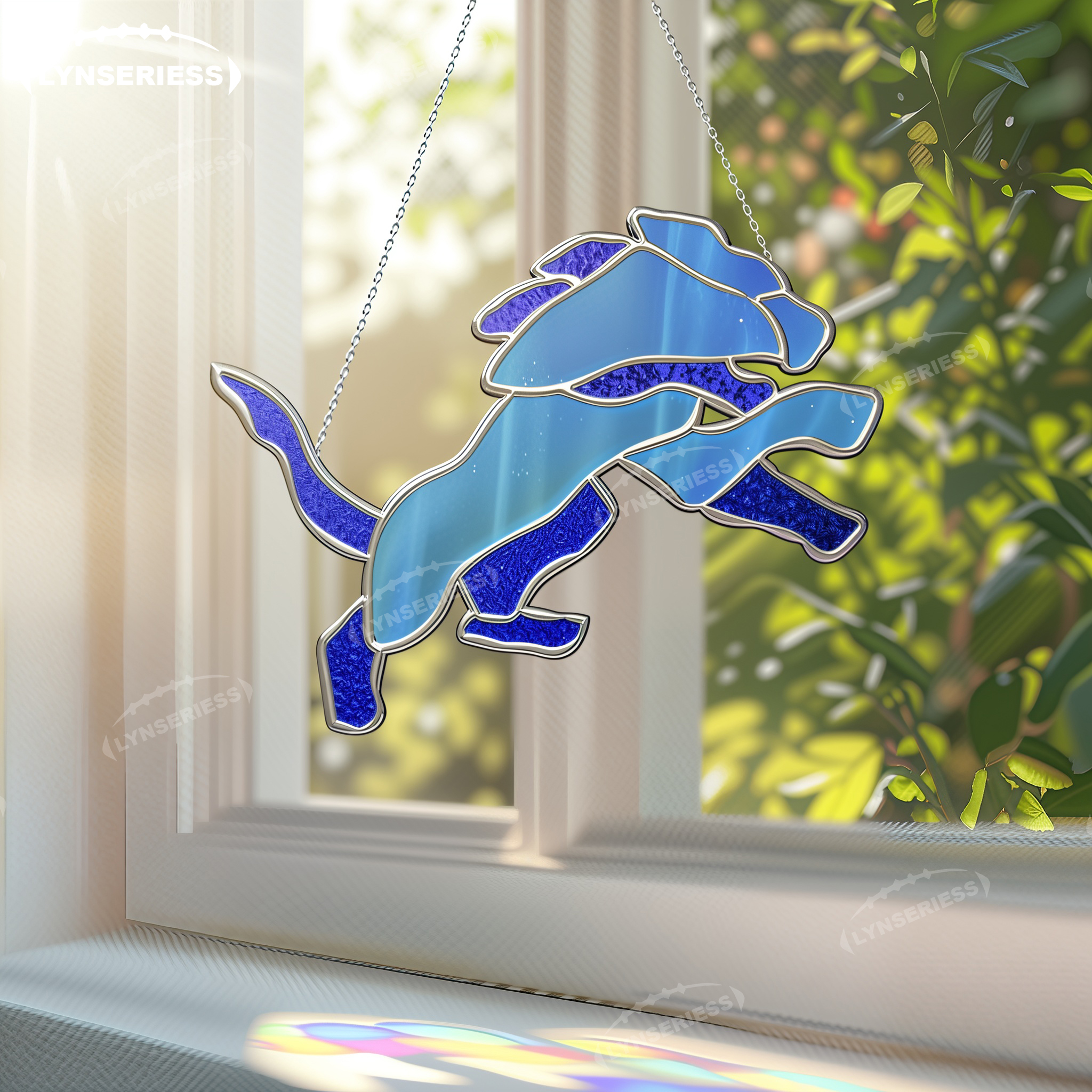 NFL Detroit Lions Logo Artwork Handcrafted Stained Glass Fan Cave Decor NFL Gift Idea