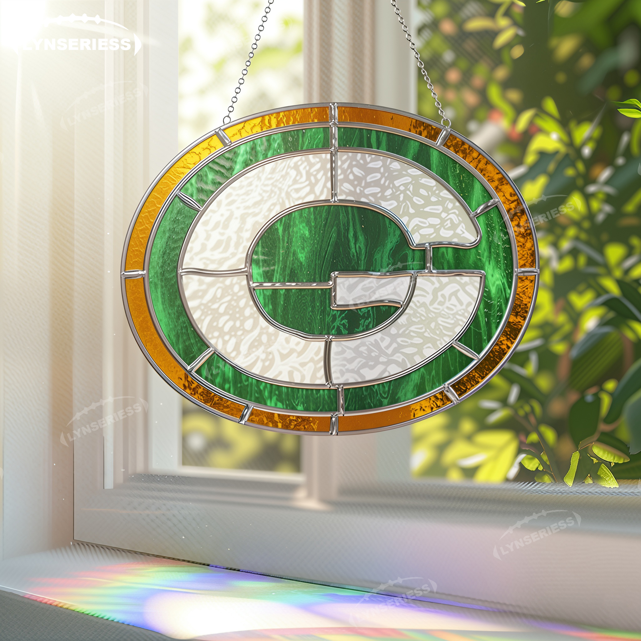 NFL Green Bay Packers Logo Artwork Handcrafted Stained Glass Fan Cave Decor NFL Gift Idea
