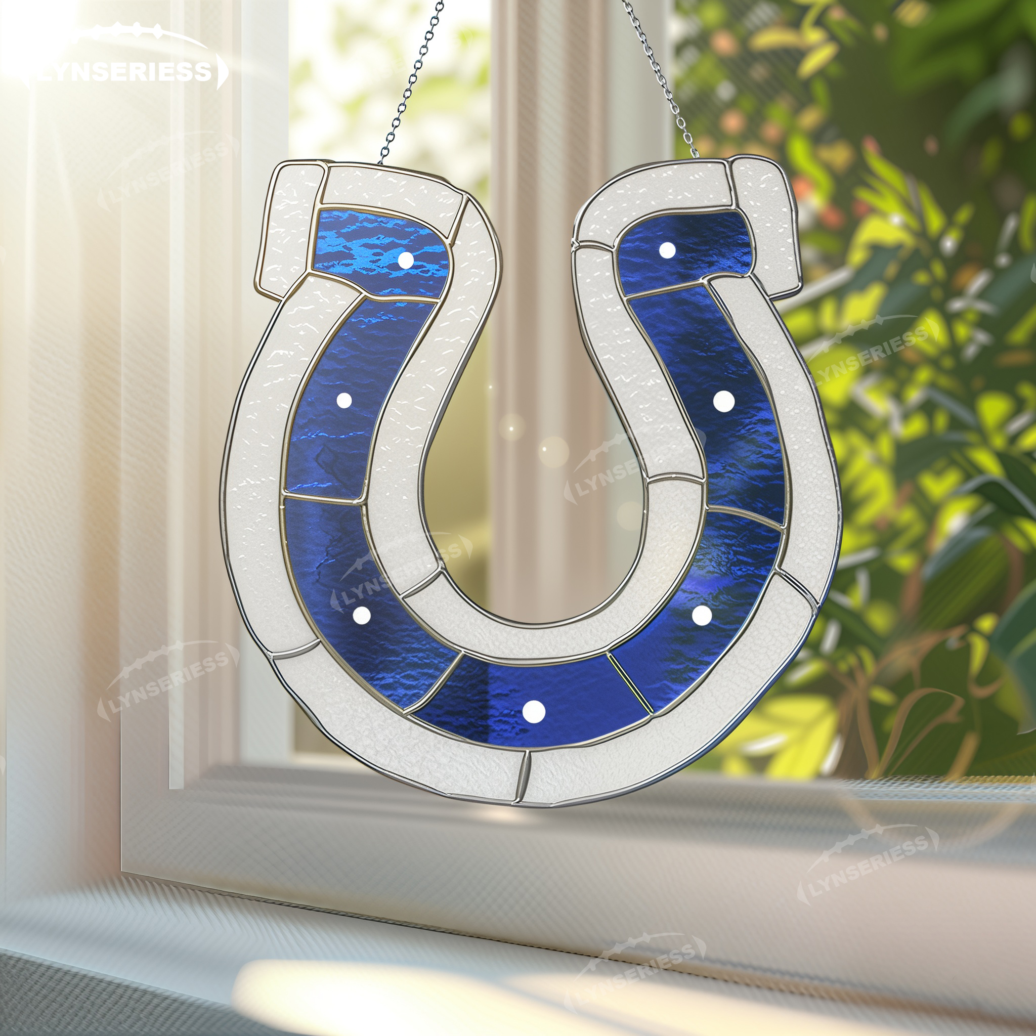 NFL Indianapolis Colts Logo Artwork Handcrafted Stained Glass Fan Cave Decor NFL Gift Idea