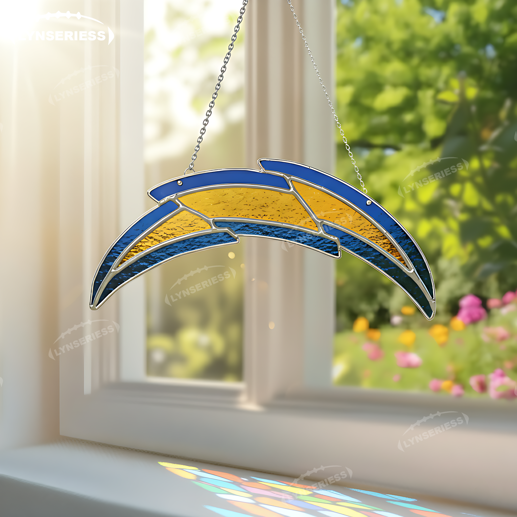 NFL Los Angeles Chargers Logo Artwork Handcrafted Stained Glass Fan Cave Decor NFL Gift Idea