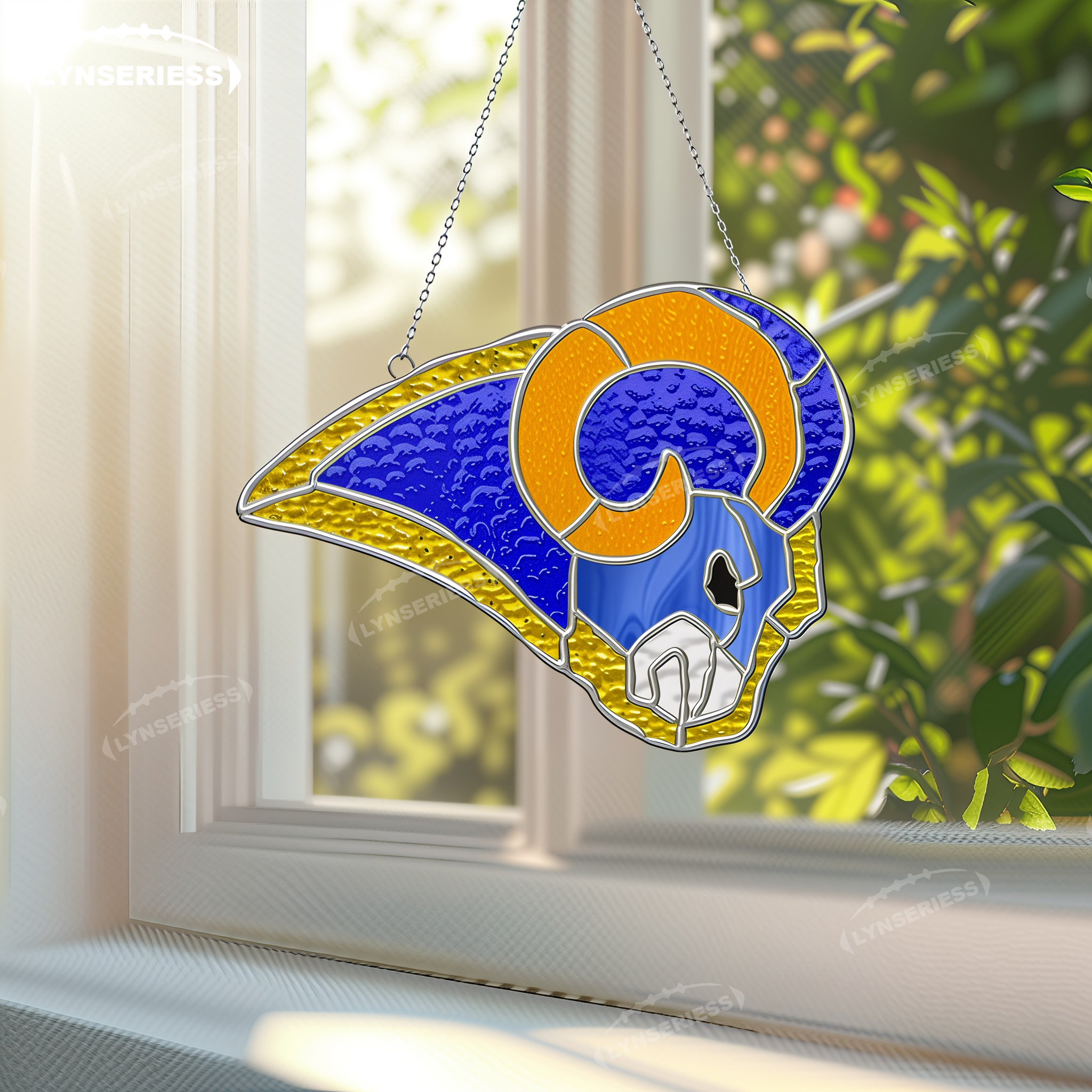 NFL Los Angeles Rams Logo Artwork Handcrafted Stained Glass Fan Cave Decor NFL Gift Idea