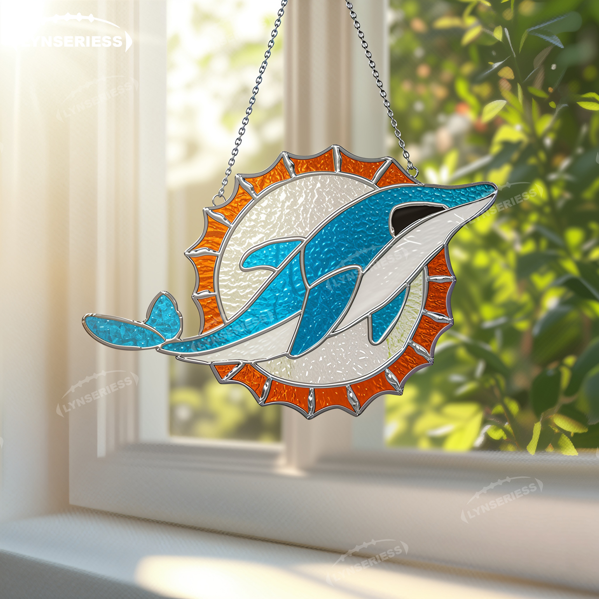NFL Miami Dolphins Logo Artwork Handcrafted Stained Glass Fan Cave Decor NFL Gift Idea