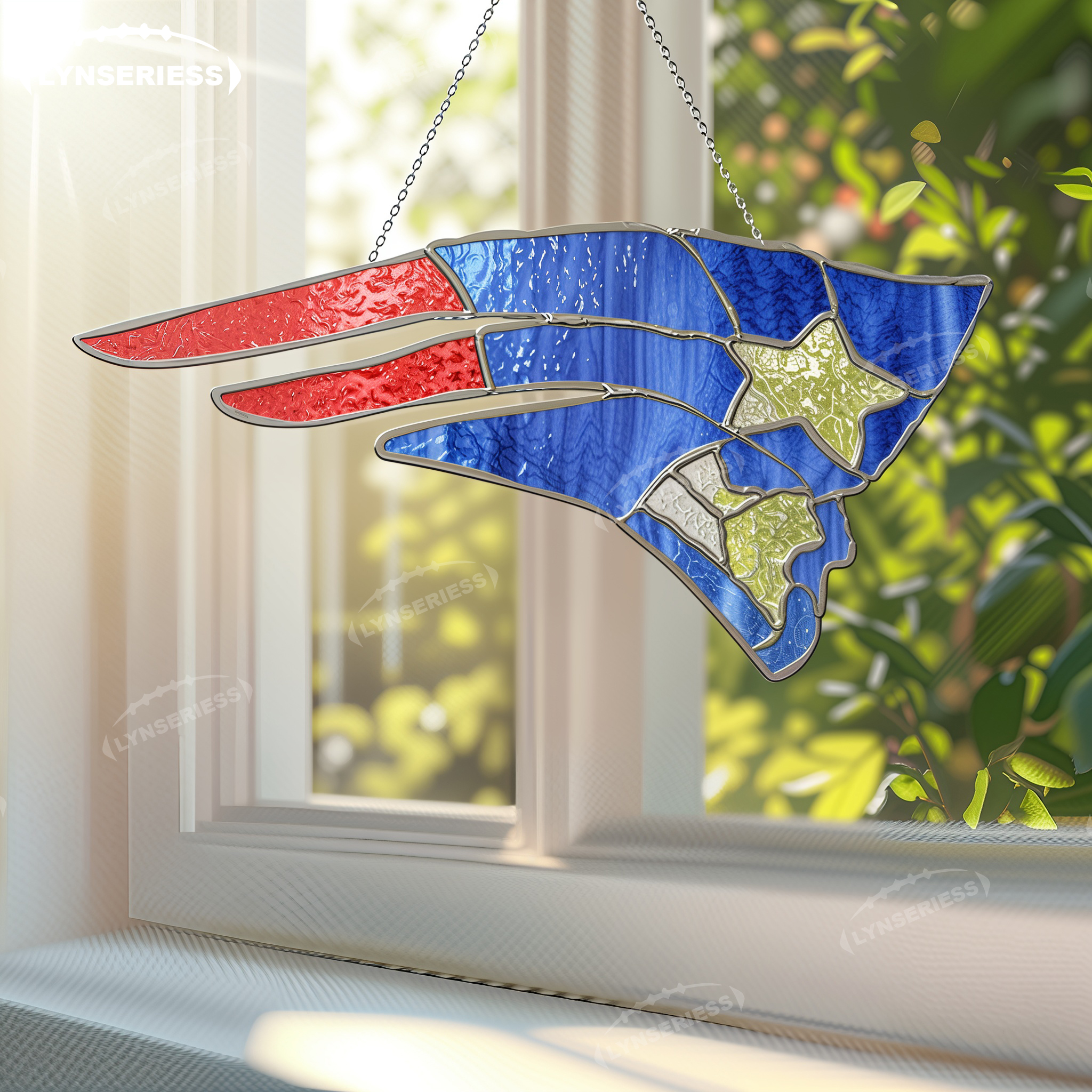 NFL New England Patriots Logo Artwork Handcrafted Stained Glass Fan Cave Decor NFL Gift Idea