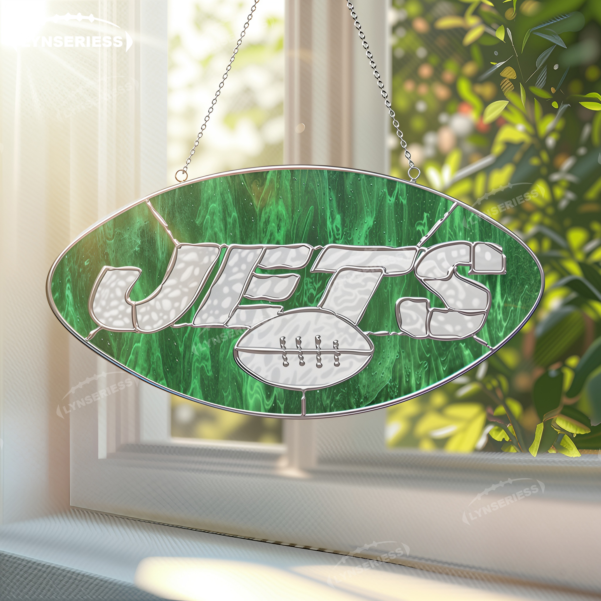 NFL New York Jets Logo Artwork Handcrafted Stained Glass Fan Cave Decor NFL Gift Idea