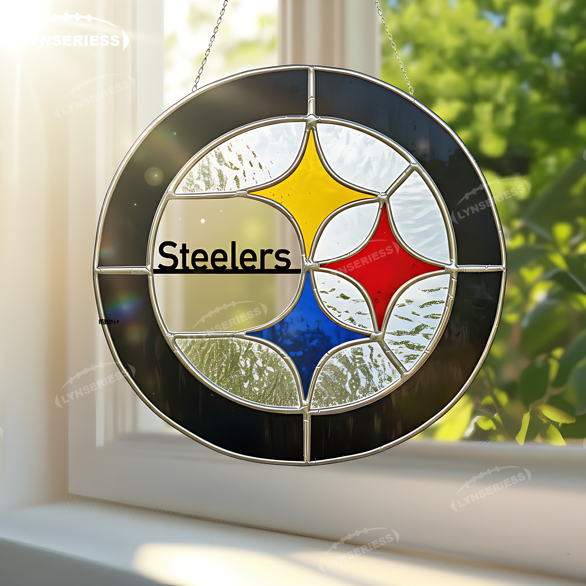 NFL Pittsburgh Steelers Logo Artwork Handcrafted Stained Glass Fan Cave Decor NFL Gift Idea